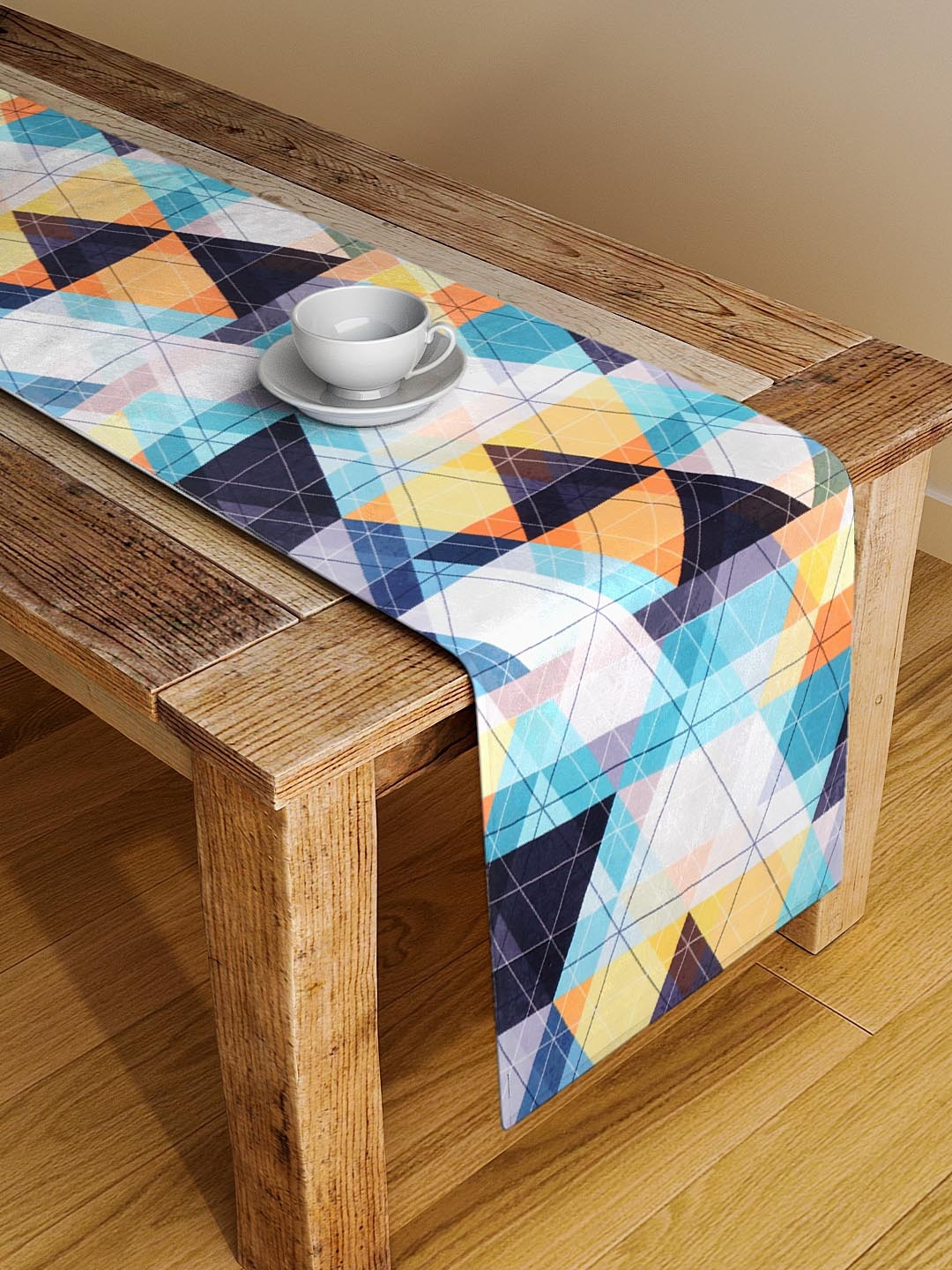 Alina decor Blue & White Geometric Digital Printed Table Runner