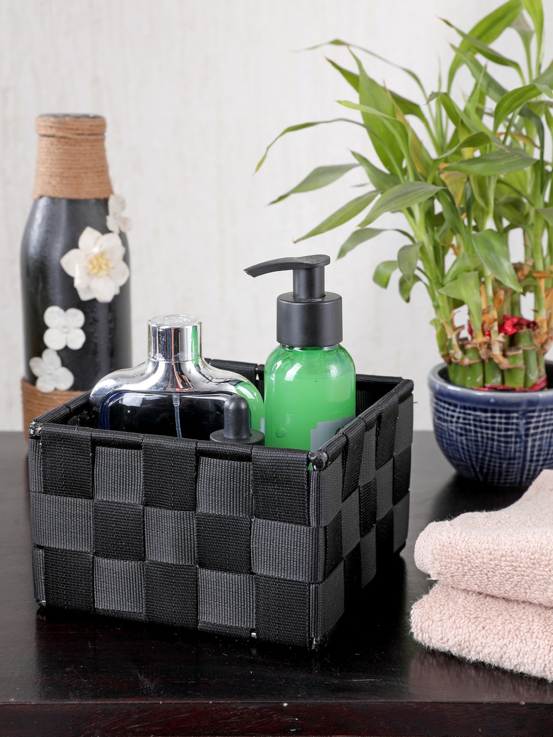

My Gift Booth Black Solid Woven Waterproof Small Storage Cube Box Organiser