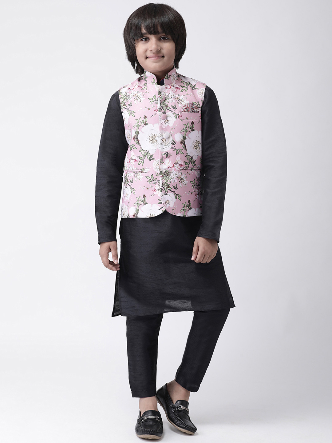 

Hangup Boys Pink & White Printed Kurta with Pyjamas & Nehru Jacket