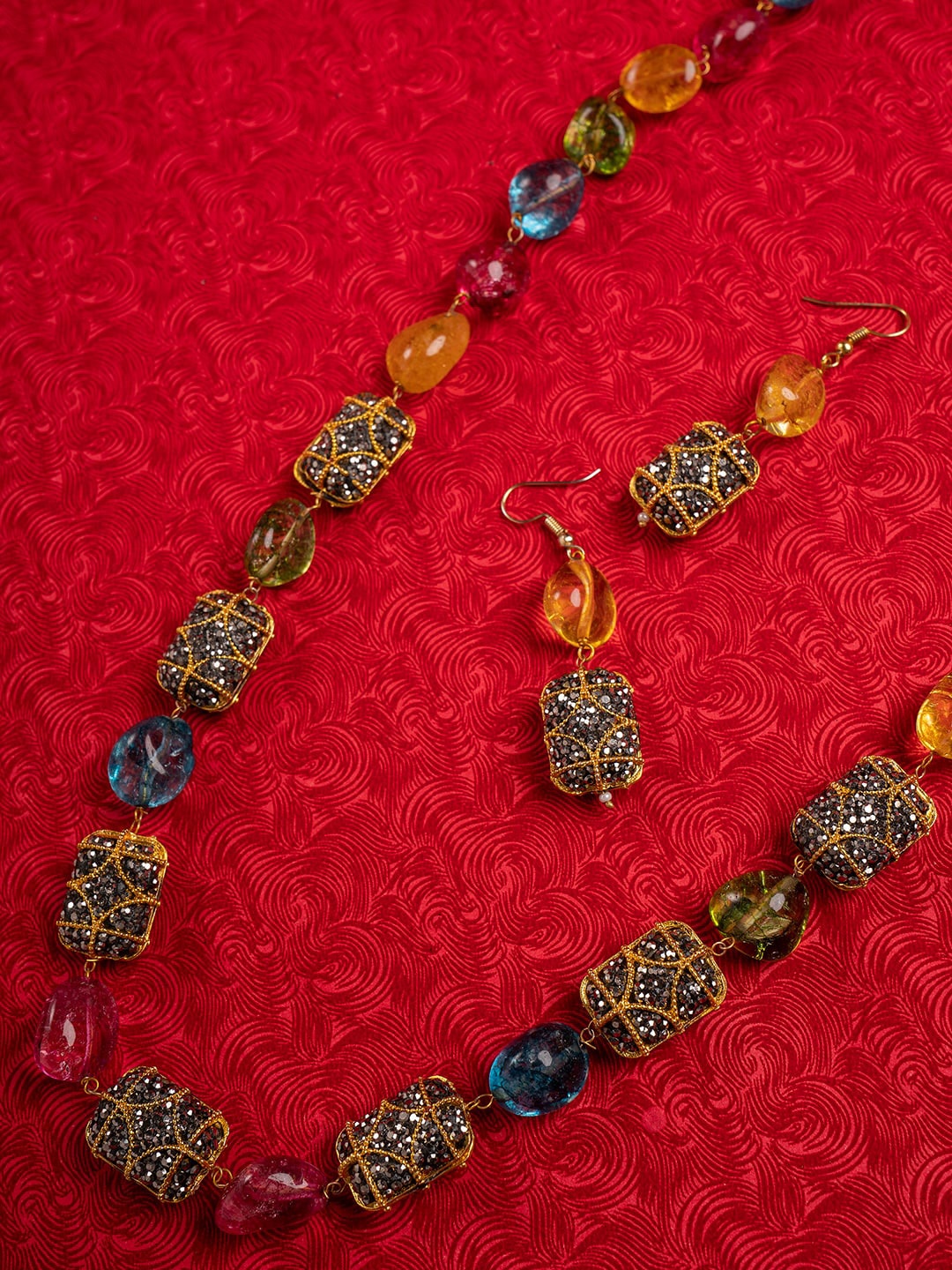 

Shoshaa Gold-Plated Pink & Blue Flourite Marcasite Beaded Jewellery Set