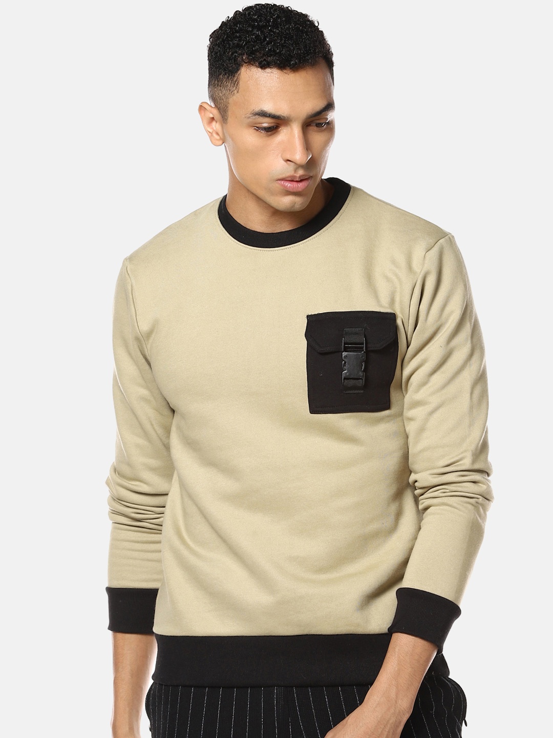 

Campus Sutra Men Beige Solid Sweatshirt