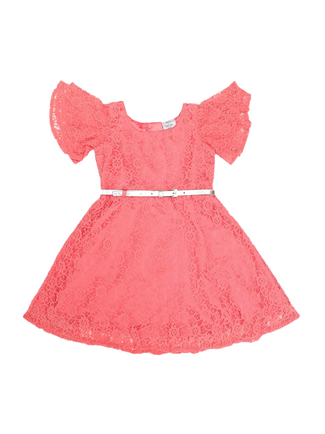 

Doodle Girls Coral Self Design Fit and Flare Dress