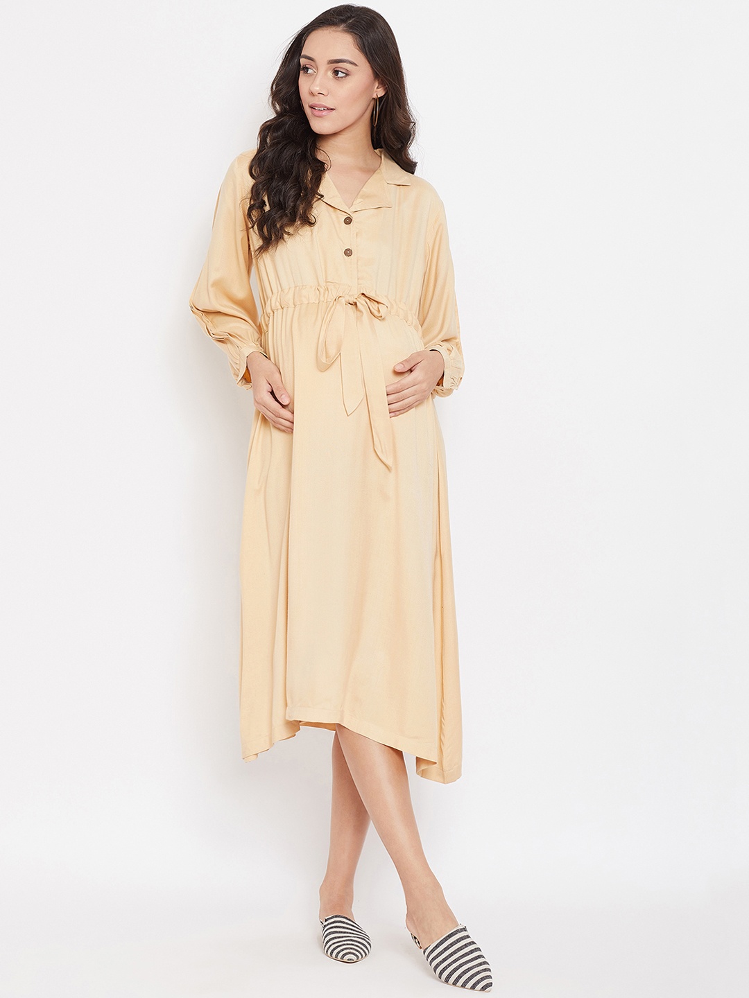 

The Kaftan Company Women Beige Solid Maternity A-Line Dress