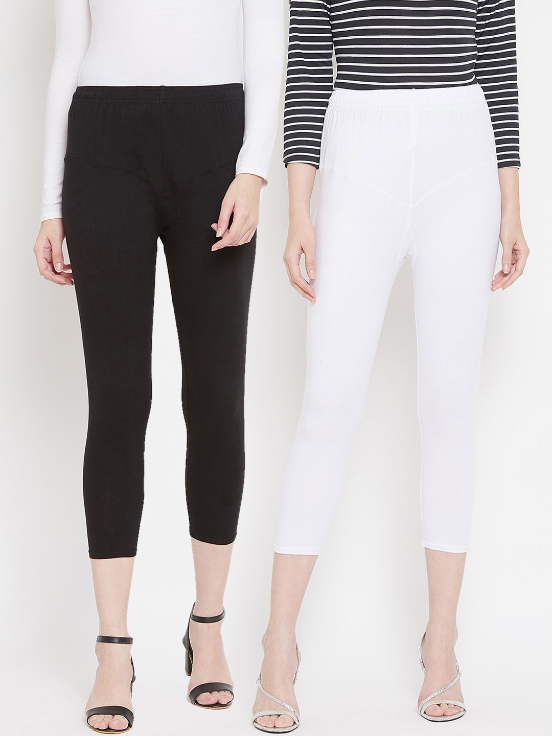 

Tulsattva Women Pack Of 2 Solid Three-Fourth Length Leggings, Black