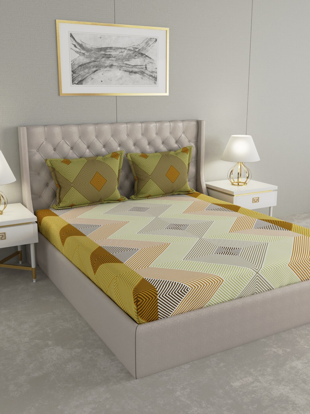 

Raymond Home Green Abstract 144 TC Cotton 1 King Bedsheet with 2 Pillow Covers