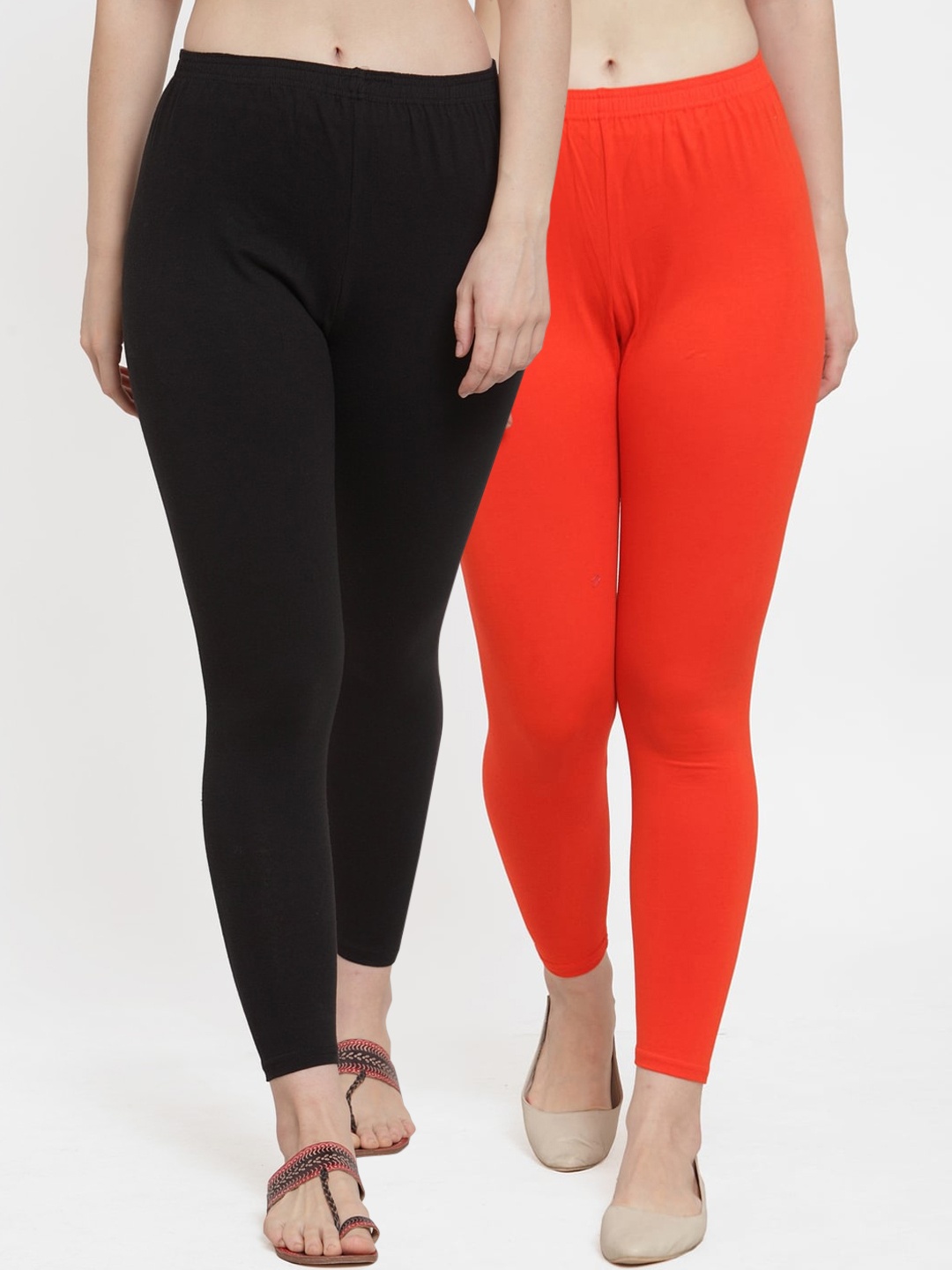 GRACIT Women Pack Of 2 Solid Ankle-Length Leggings, Black
