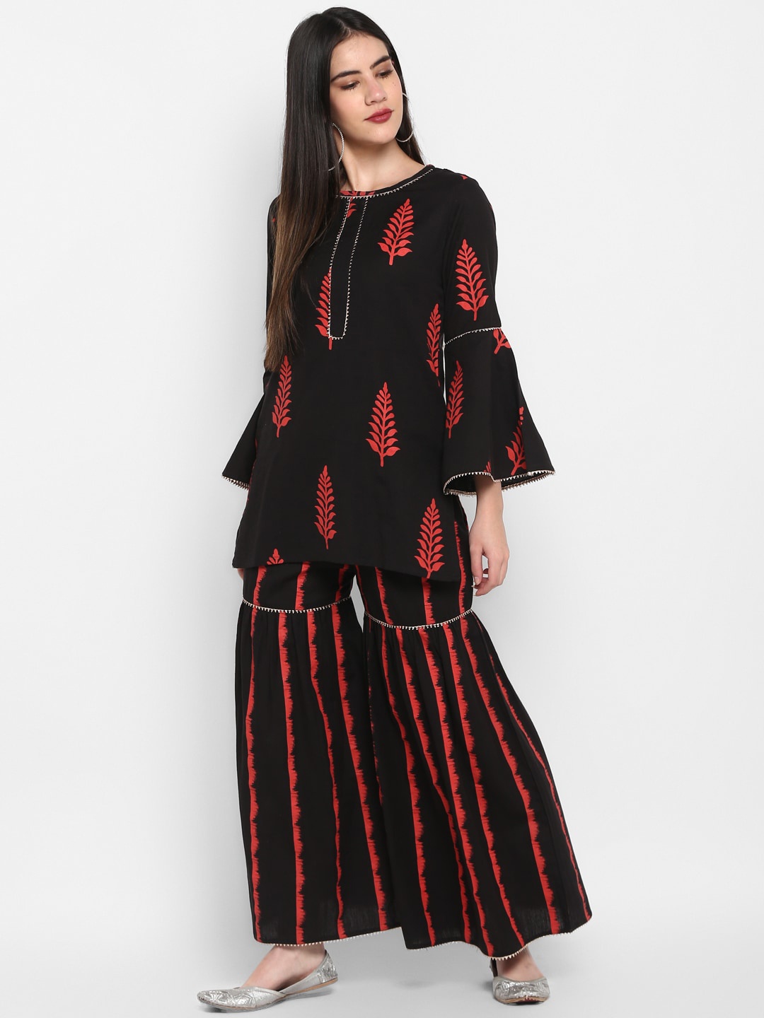

Aprique FAB Women Black & Red Printed Kurti with Sharara