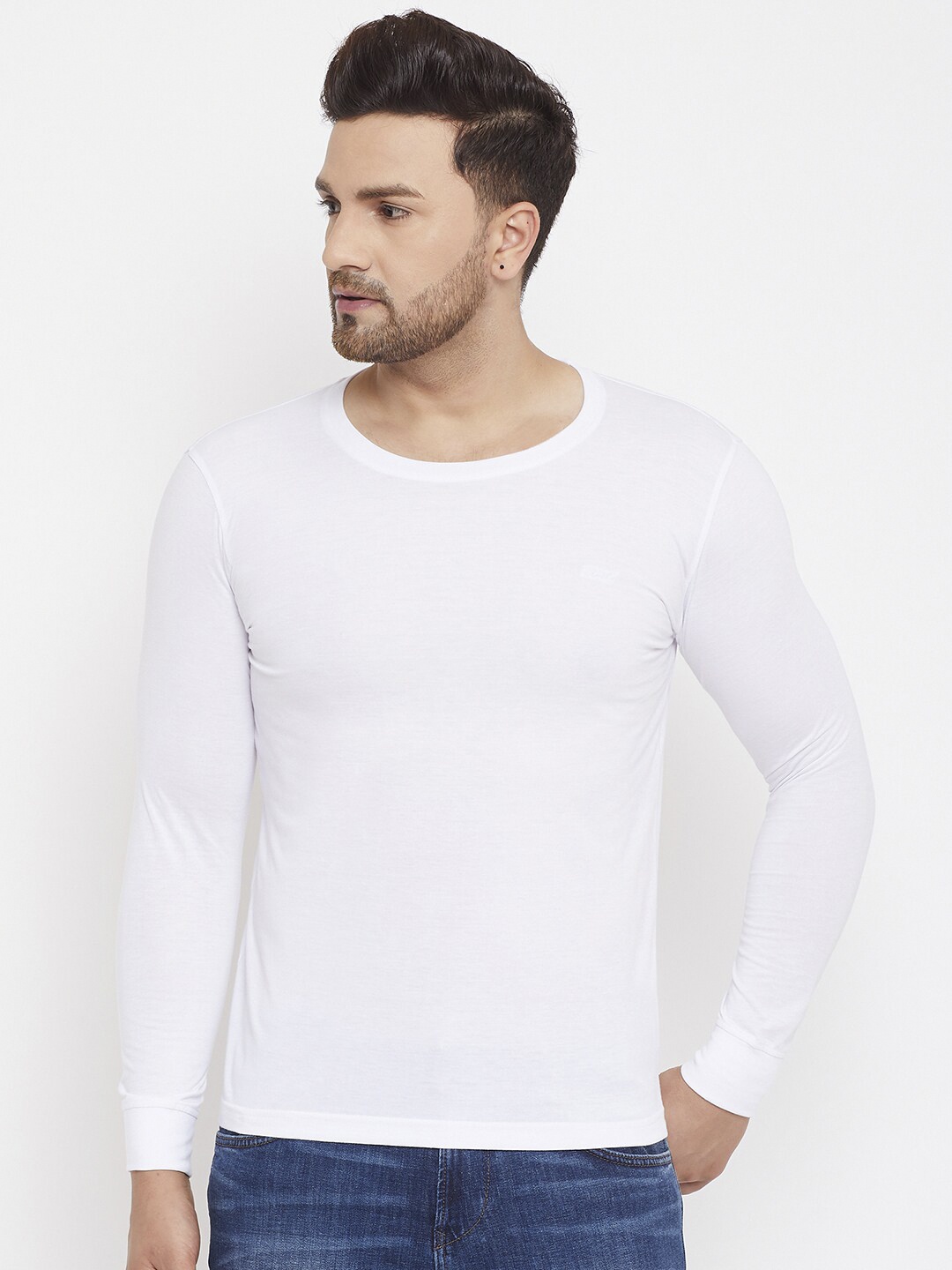 

Adobe Men White Solid Round Neck T-shirt