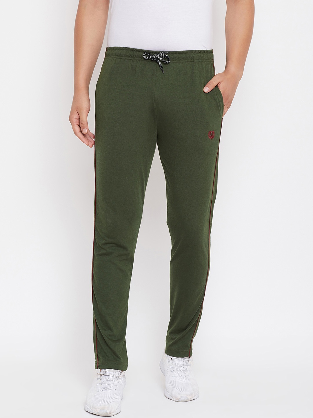 

Adobe Men Olive Green Solid Straight-Fit Track Pants