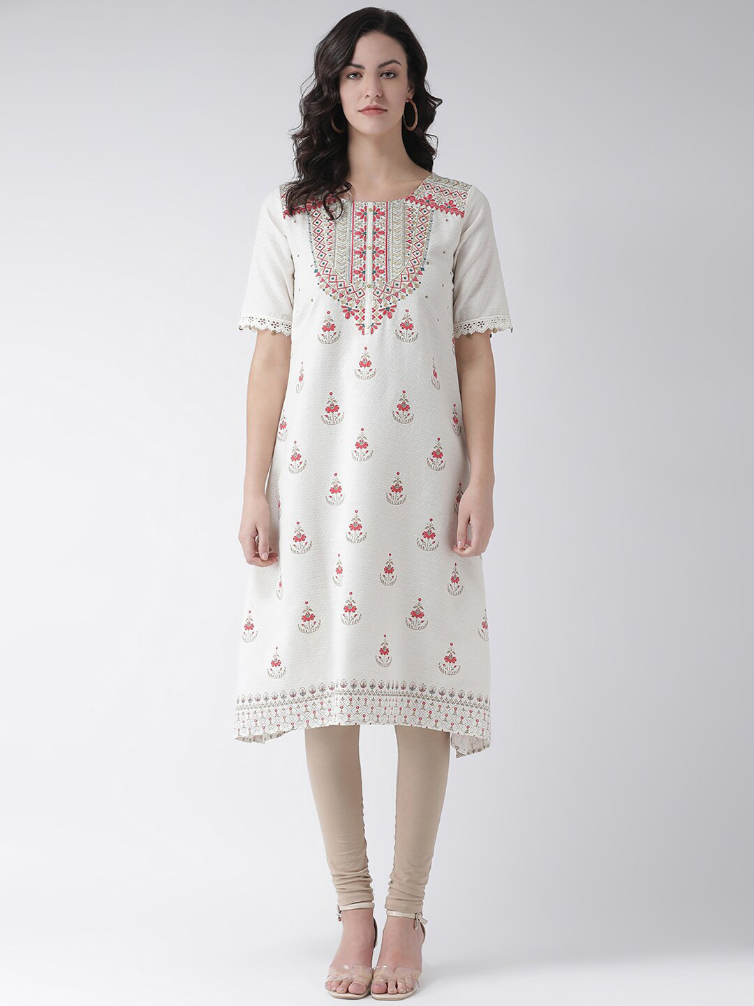 

Span Women Off-White & Red Embroidered Kurta