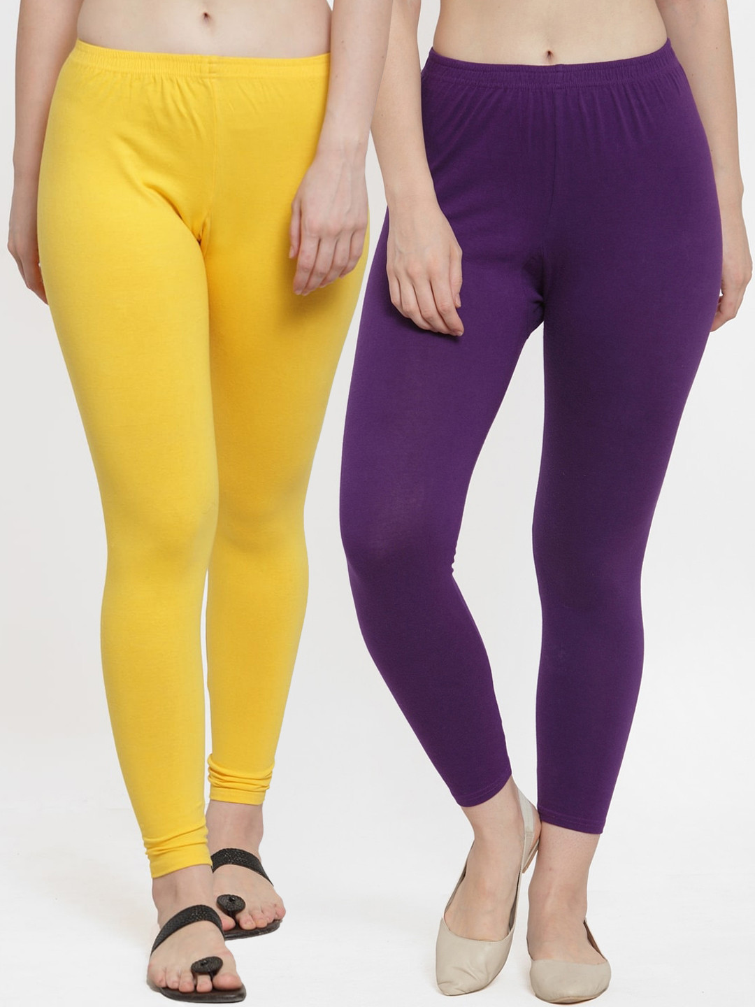

GRACIT Women Pack Of 2 Solid Leggings, Yellow