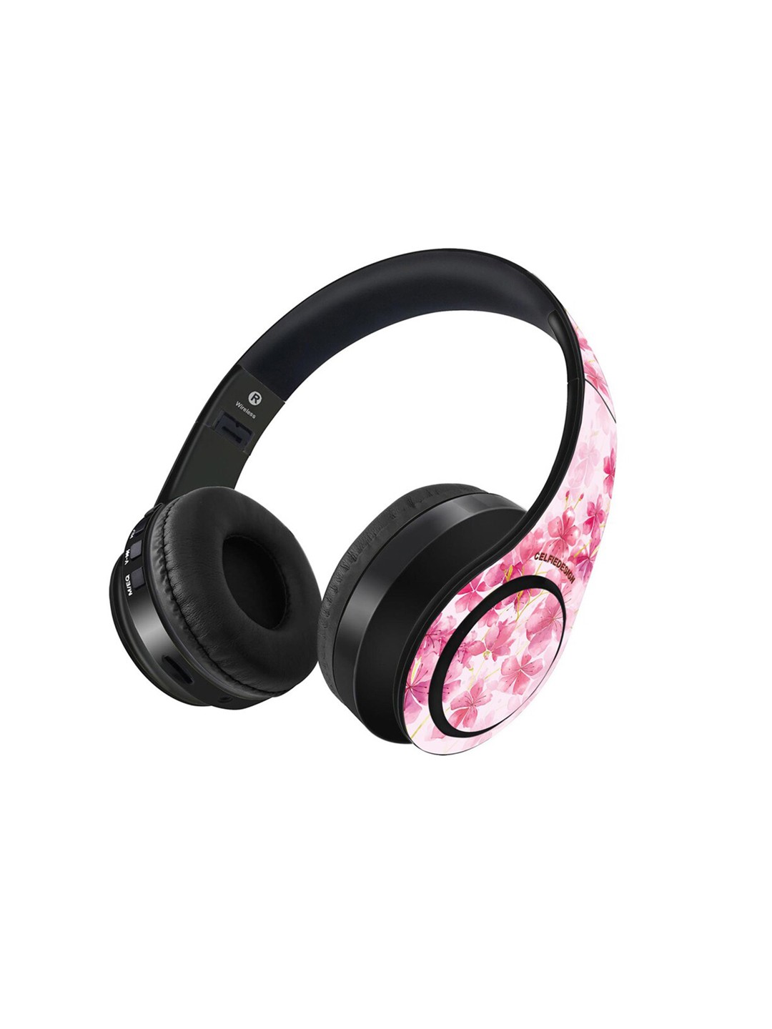 

CelfieDesign Black & Pink Cherry Blossom Bluetooth WirelessOnEarHeadphones9Hrs Battery&Mic