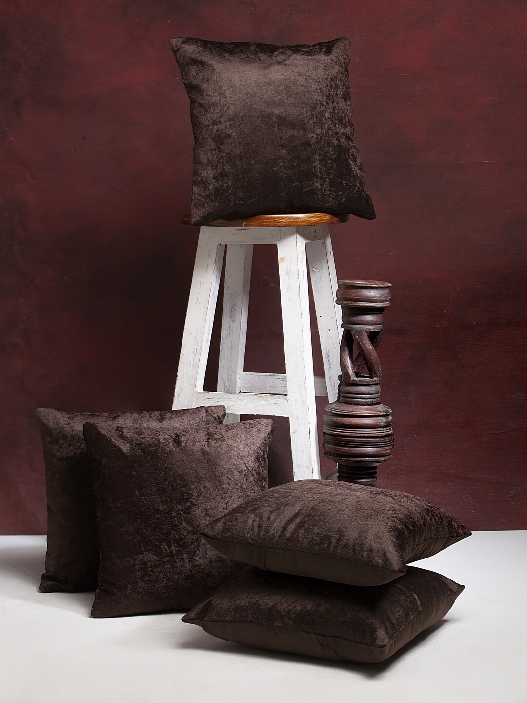 

HOSTA HOMES Brown Set of 5 Solid Square Cushion Covers