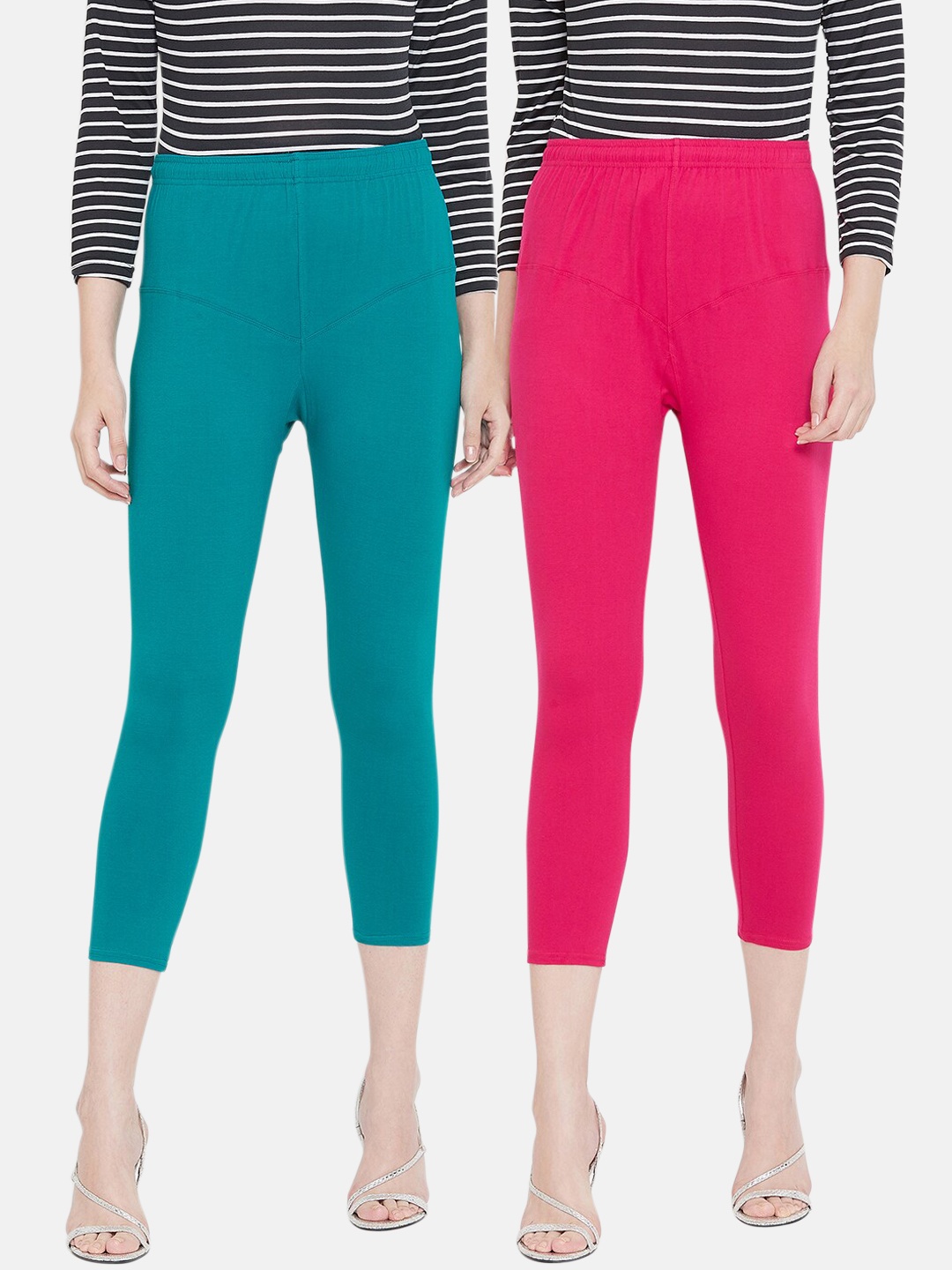 

Tulsattva Women Pack Of 2 Solid Three-Fourth Length Leggings, Fuchsia