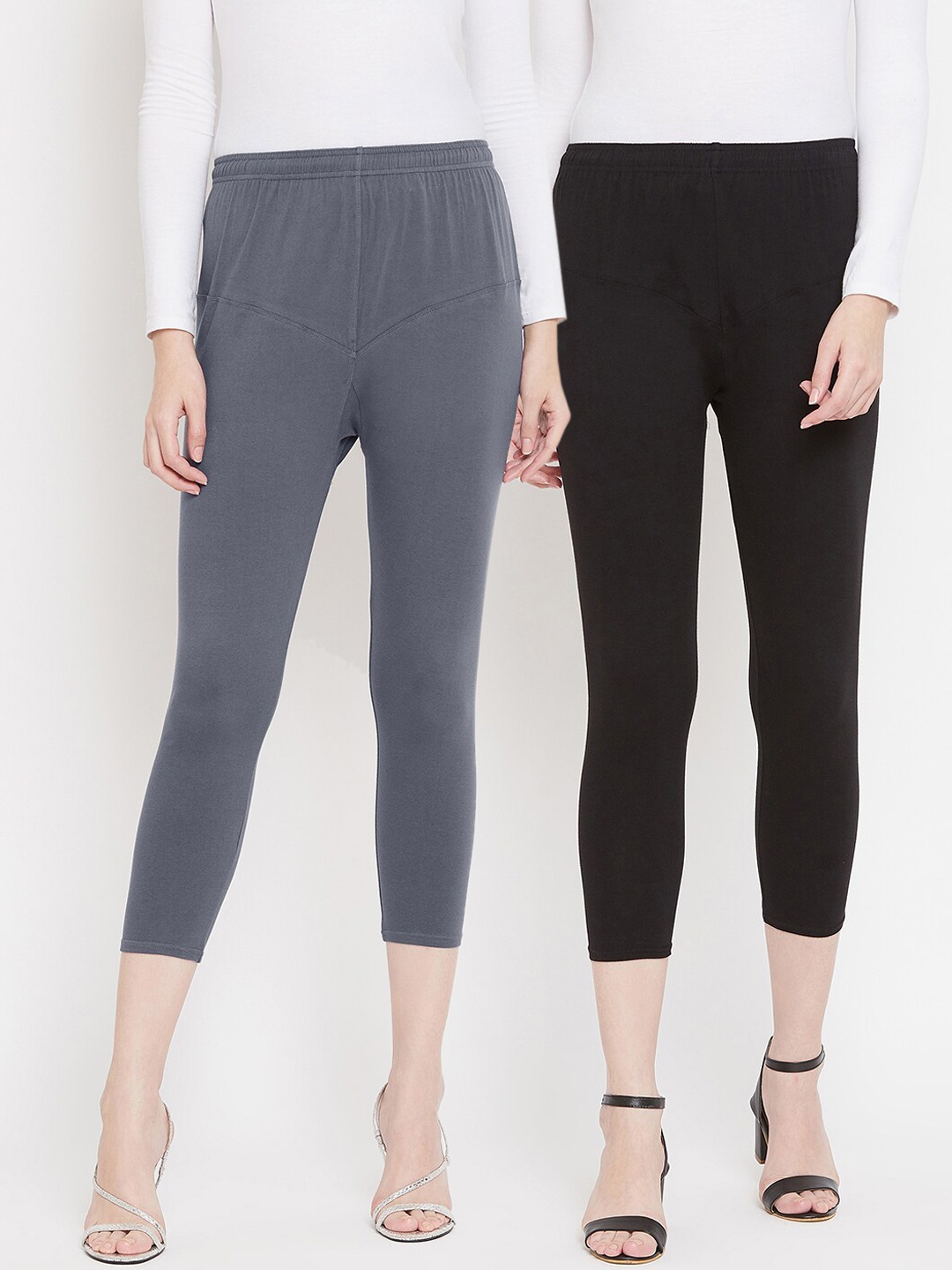 

Tulsattva Women Pack Of 2 Solid Three-Fourth Length Leggings, Black