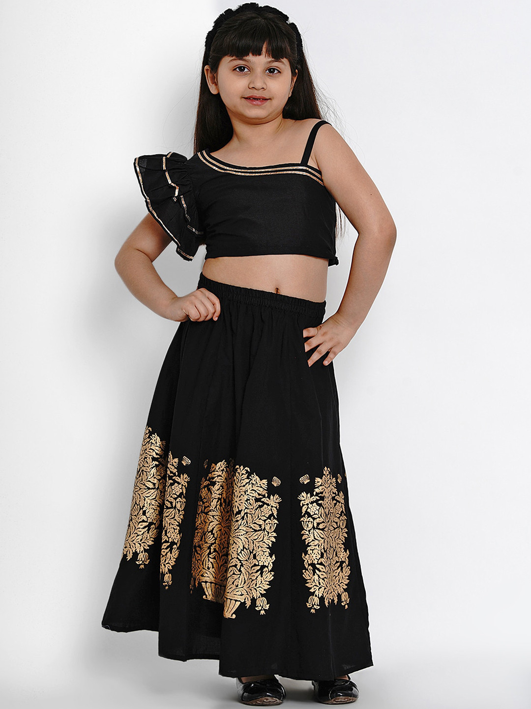 

Bitiya by Bhama Black Printed Ready to Wear Lehenga with Blouse