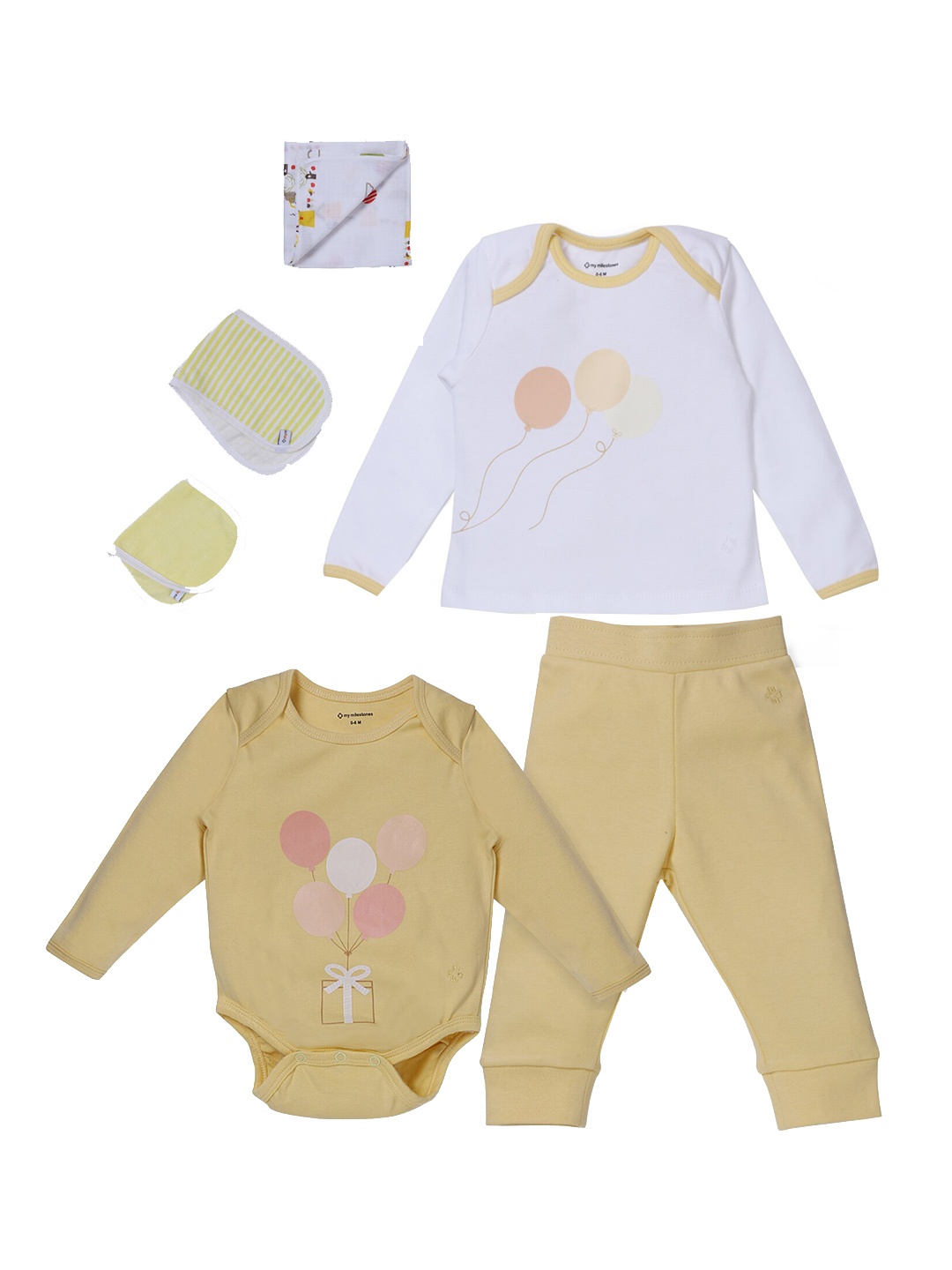 

My Milestones Kids Set of 6 Yellow Pure Cotton Baby Apparel Gift