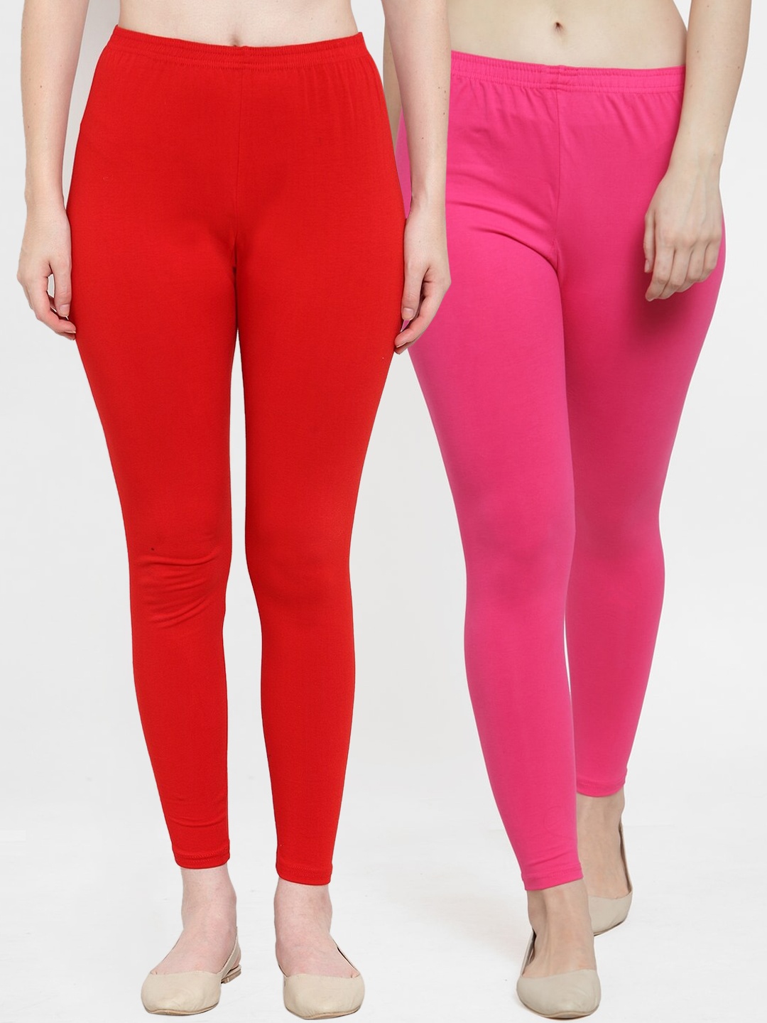 

GRACIT Women Pack Of 2 Solid Ankle-Length Leggings, Red