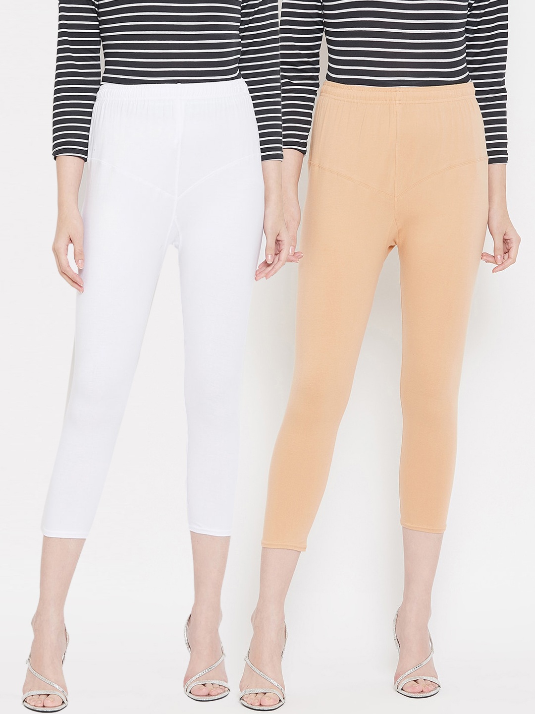

Tulsattva Women Pack Of 2 Solid Three-Fourth Length Leggings, Beige