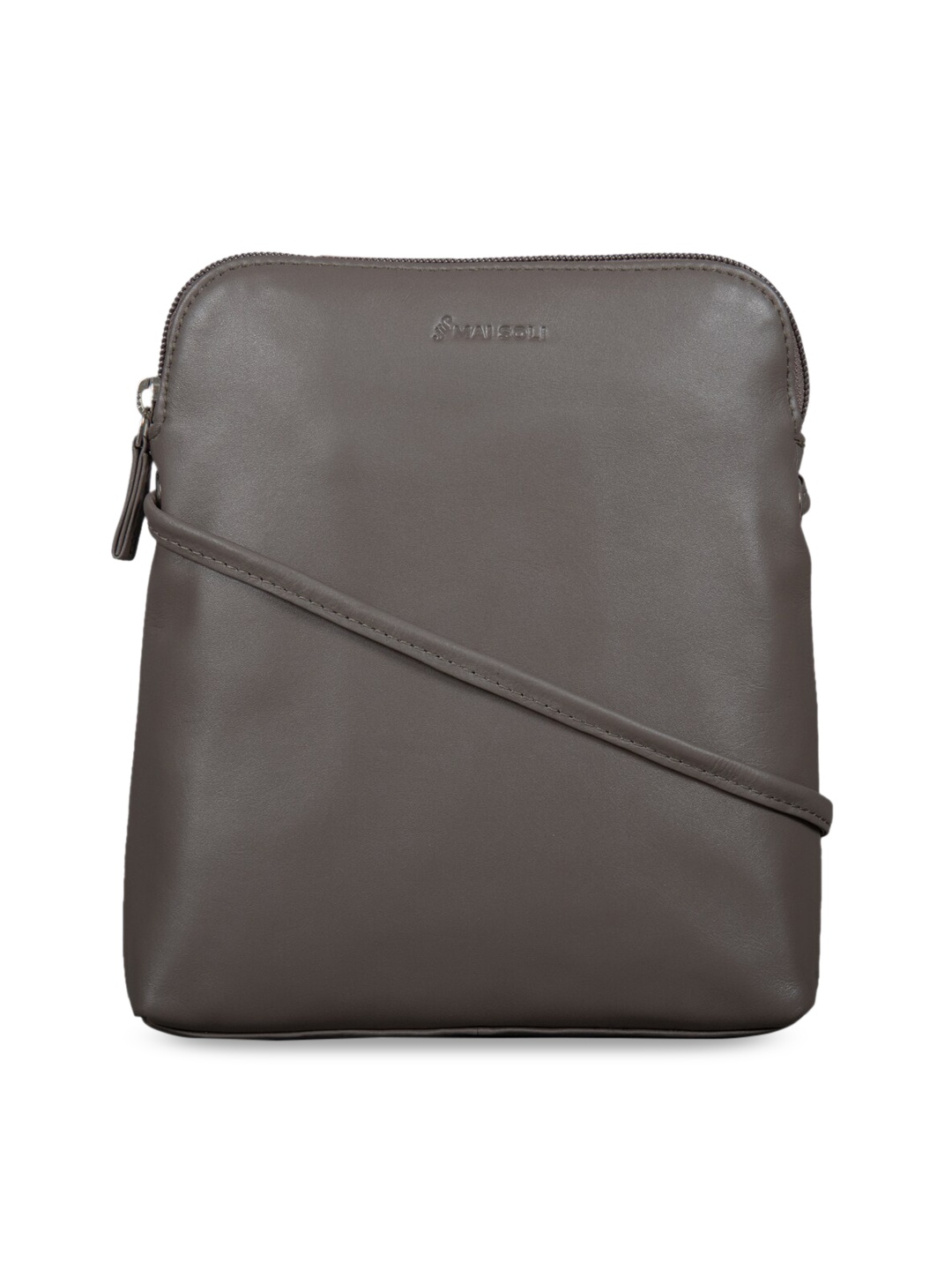 

MAI SOLI Women Grey Solid Leather Cross Body Sling Bag