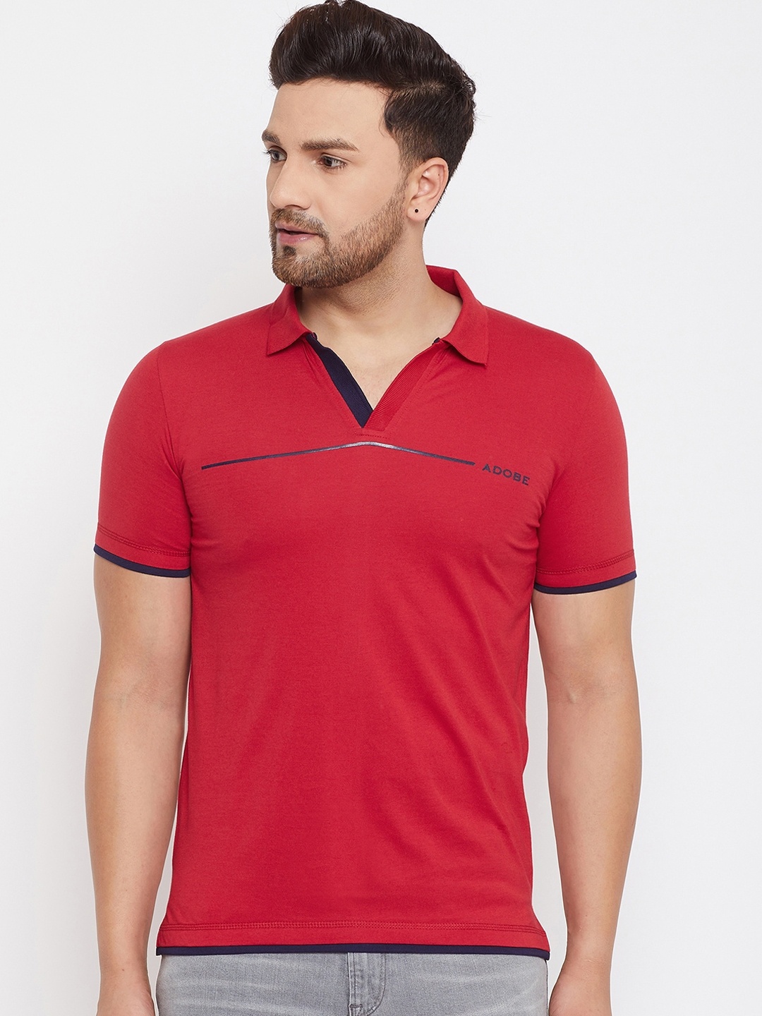 

Adobe Men Red Solid Polo Collar T-shirt