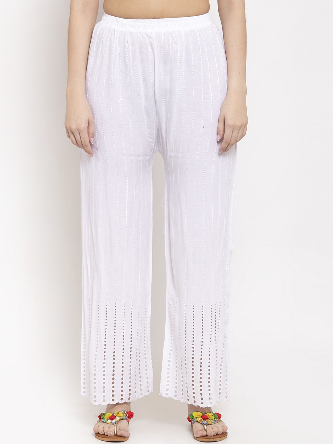 

TAG 7 Women White Solid Flared Palazzos