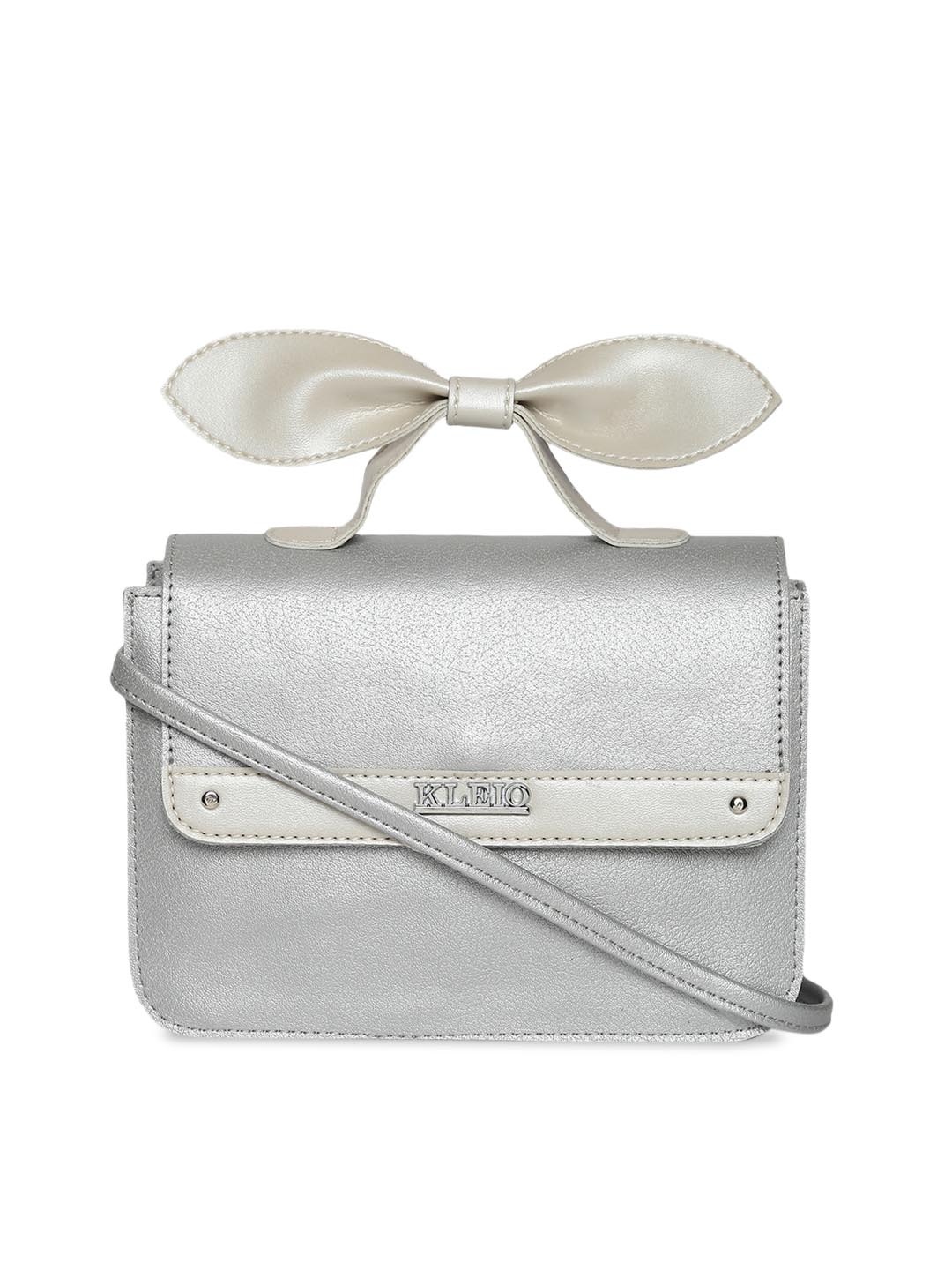 

KLEIO Colorblocked Top Bow Sling Bag, Grey
