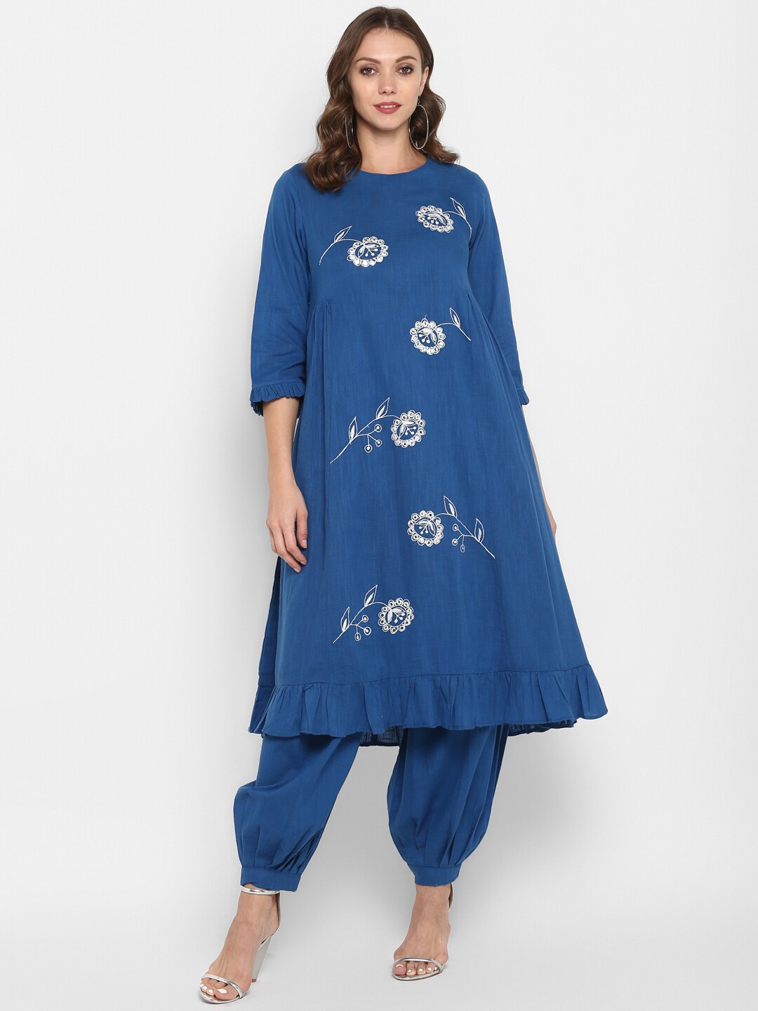

Aprique FAB Women Blue Embroidered Kurta with Dhoti Pants