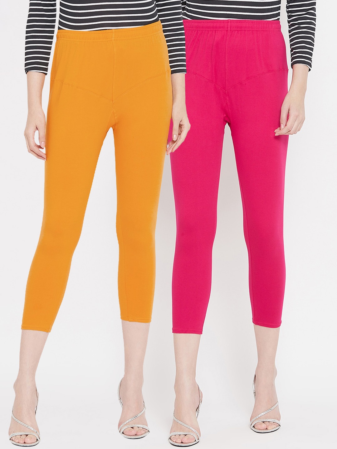 

Tulsattva Women Pack Of 2 Solid Three-Fourth Length Leggings, Fuchsia
