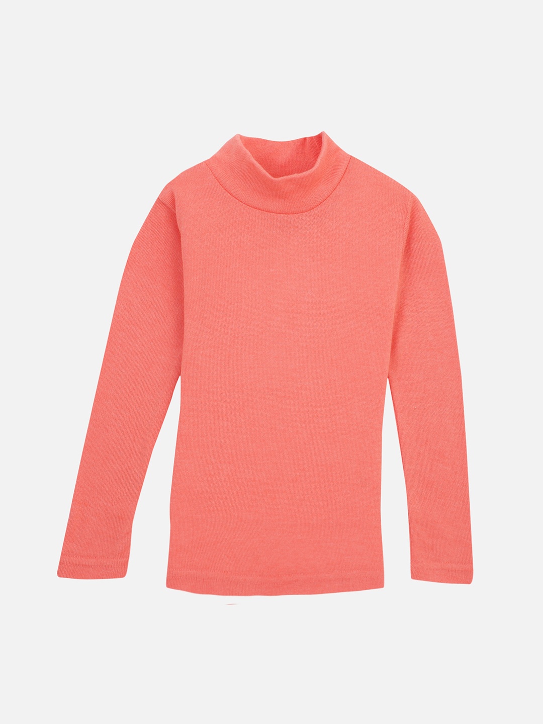 PROTEENS Girls Peach-Coloured Solid High Neck T-shirt