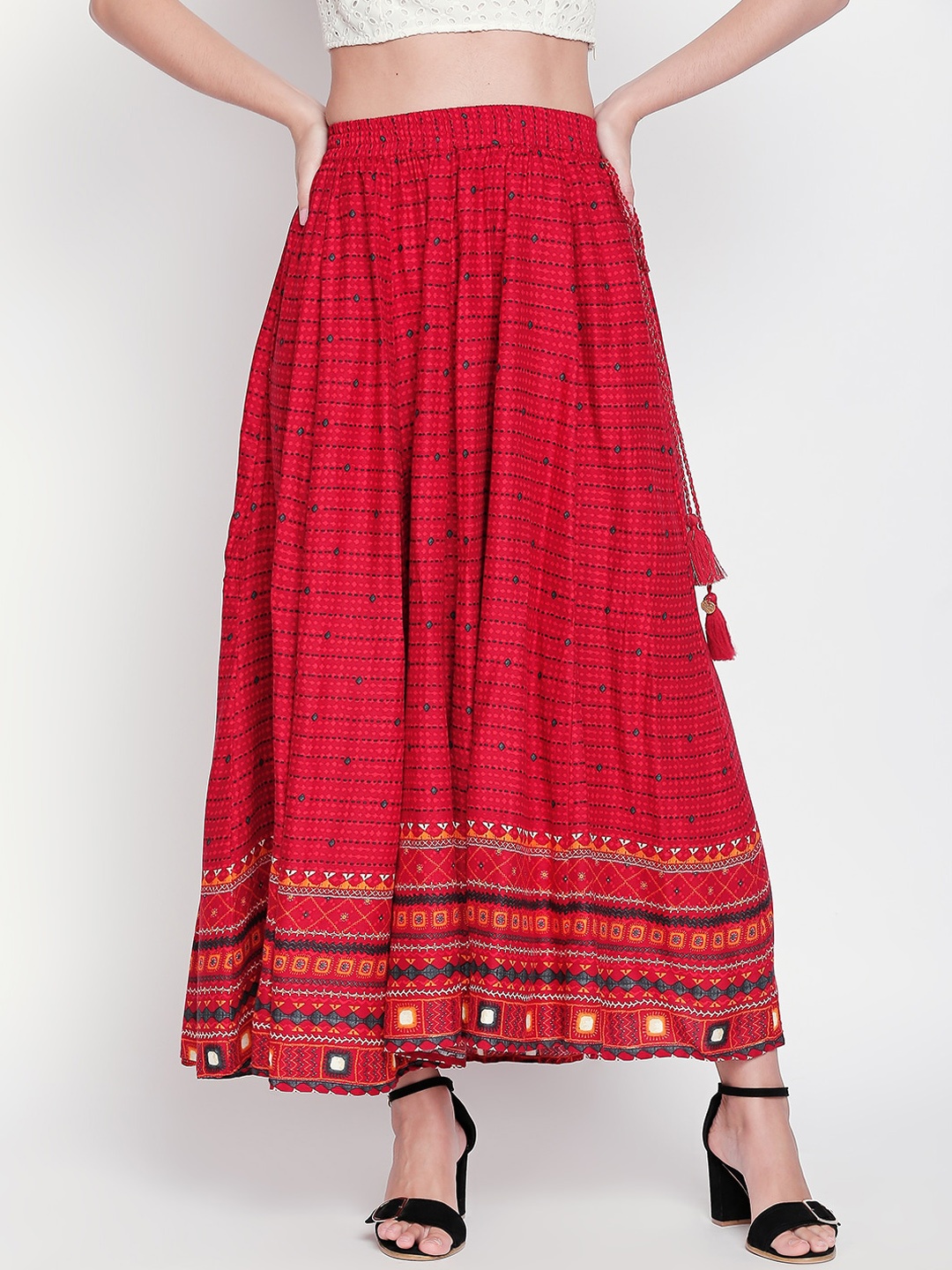 

AKKRITI BY PANTALOONS Red Printed Flared Maxi Skirt