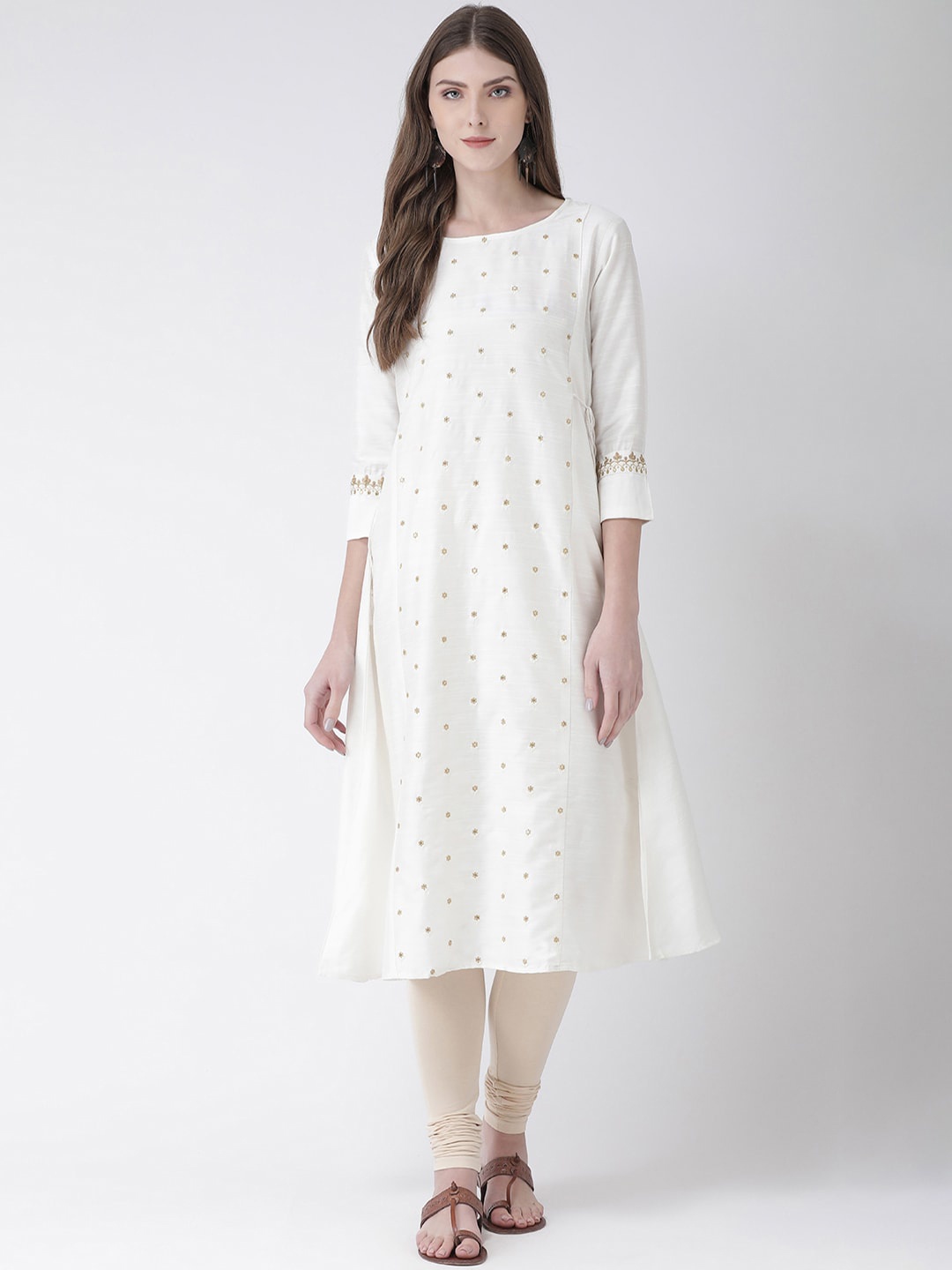 

Span Women White & Gold-Coloured Woven Design A-Line Kurta