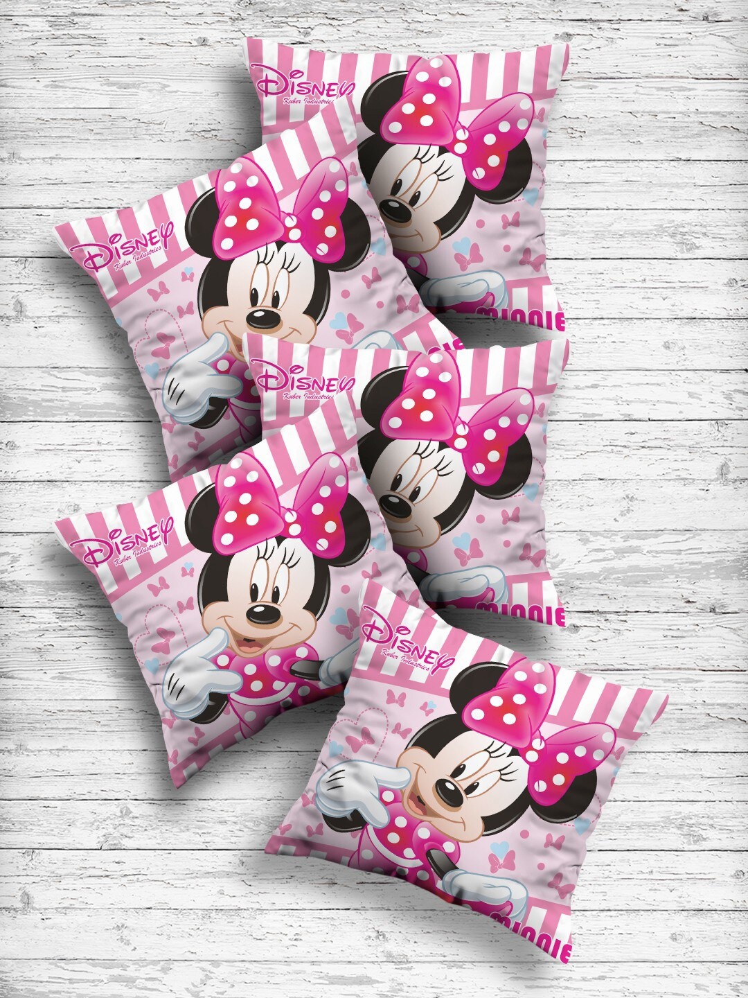 Kuber Industries Pink Set of 5 Cartoon Characters Square Cushion Covers