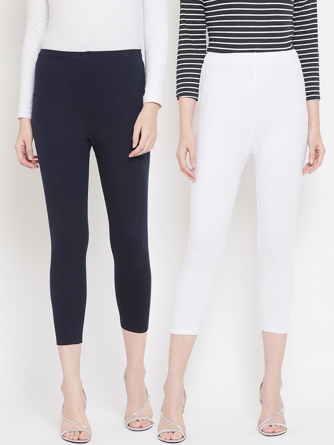 

Tulsattva Women Pack Of 2 Solid Three-Fourth Length Leggings, Navy blue