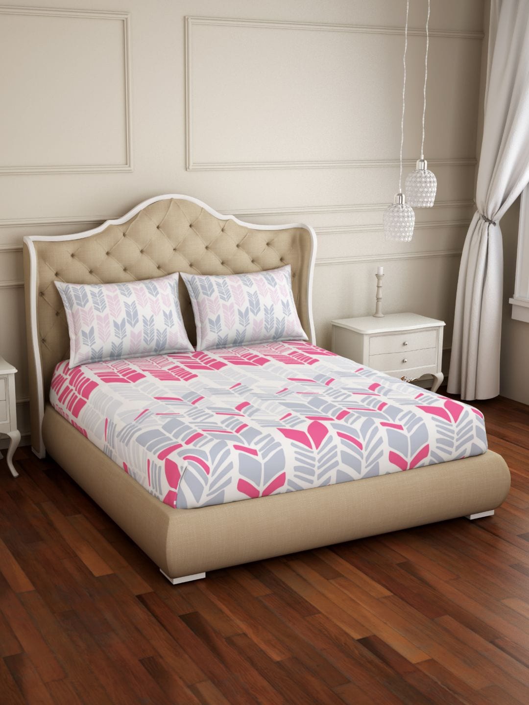 

Spaces Atrium Plus Geometric Pink 1 King Size Fitted Sheets With 2 Pillow Cover
