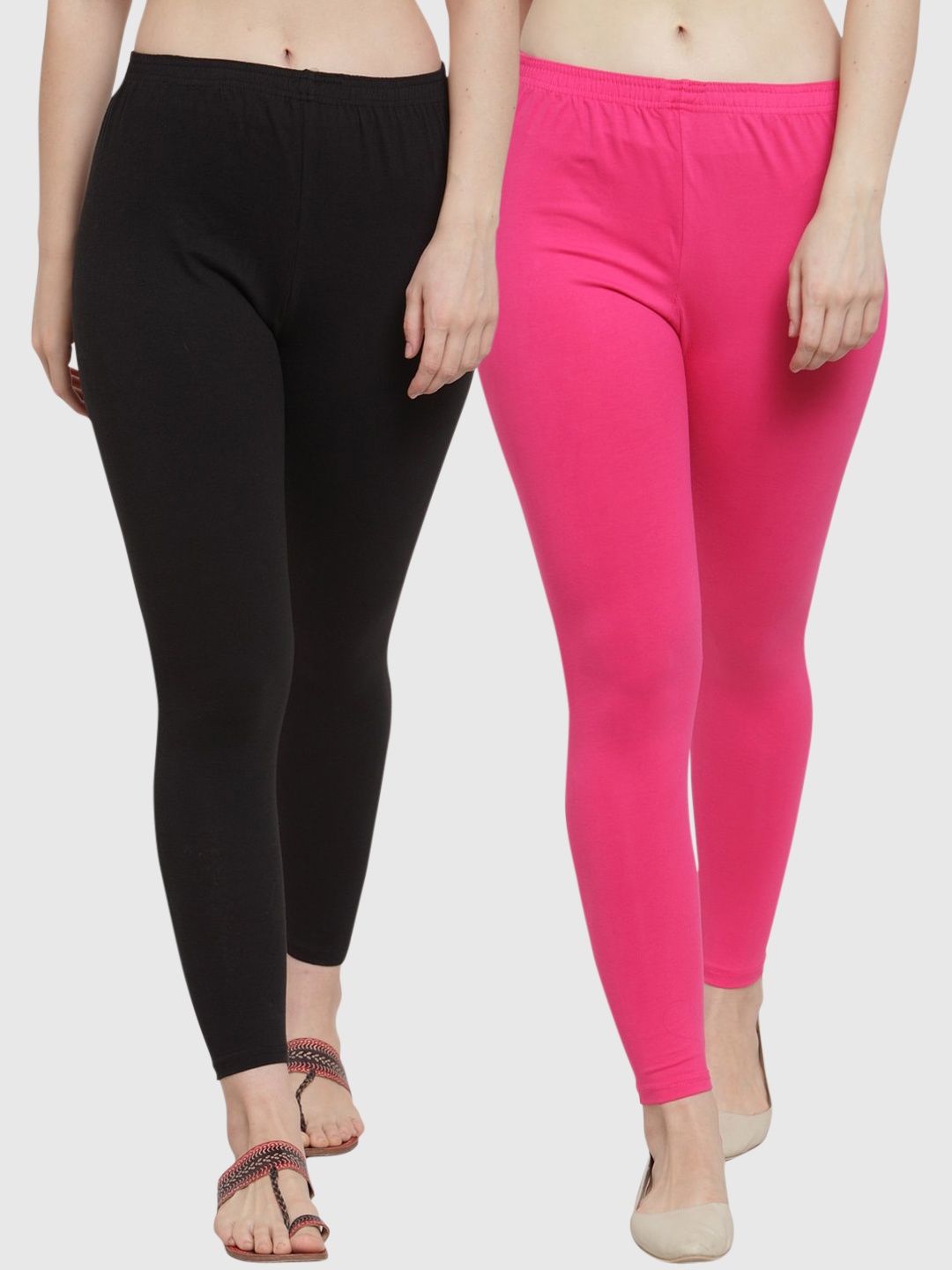 

GRACIT Women Pack Of 2 Solid Ankle-Length Leggings, Black