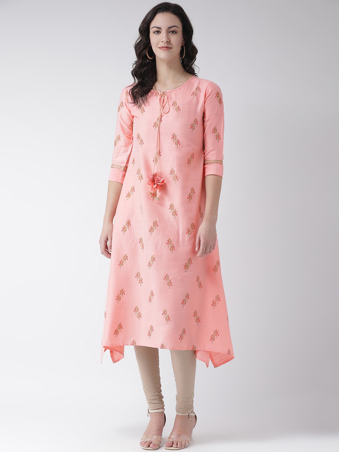 

Span Women Pink & Red Printed A-Line Kurta
