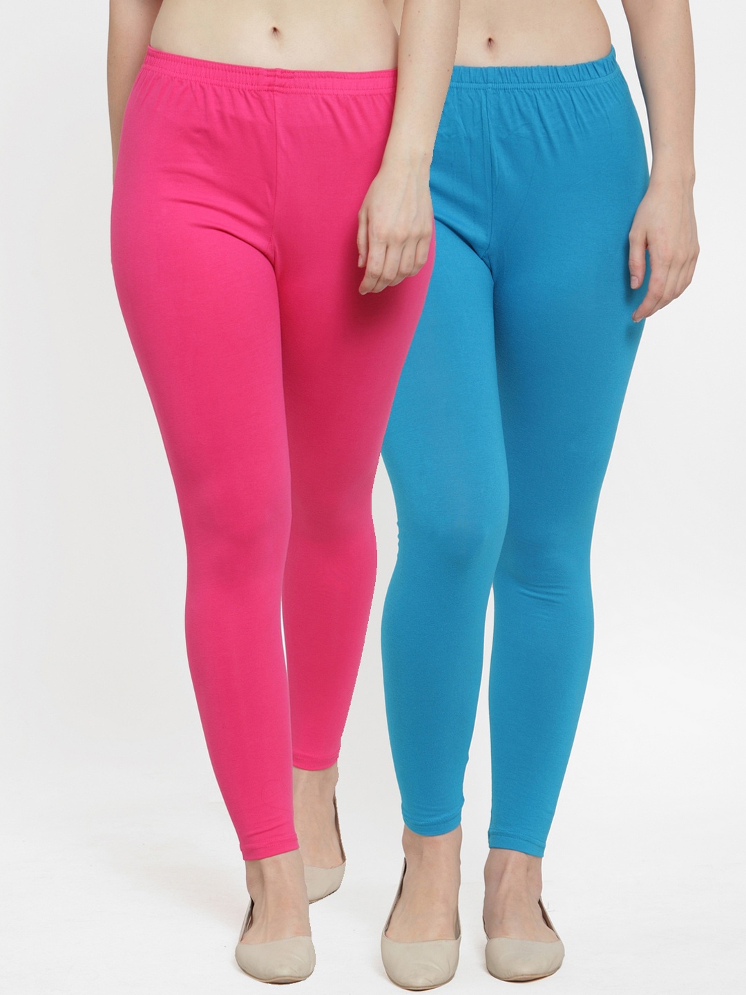 

GRACIT Women Pack Of 2 Solid Ankle-Length Leggings, Pink
