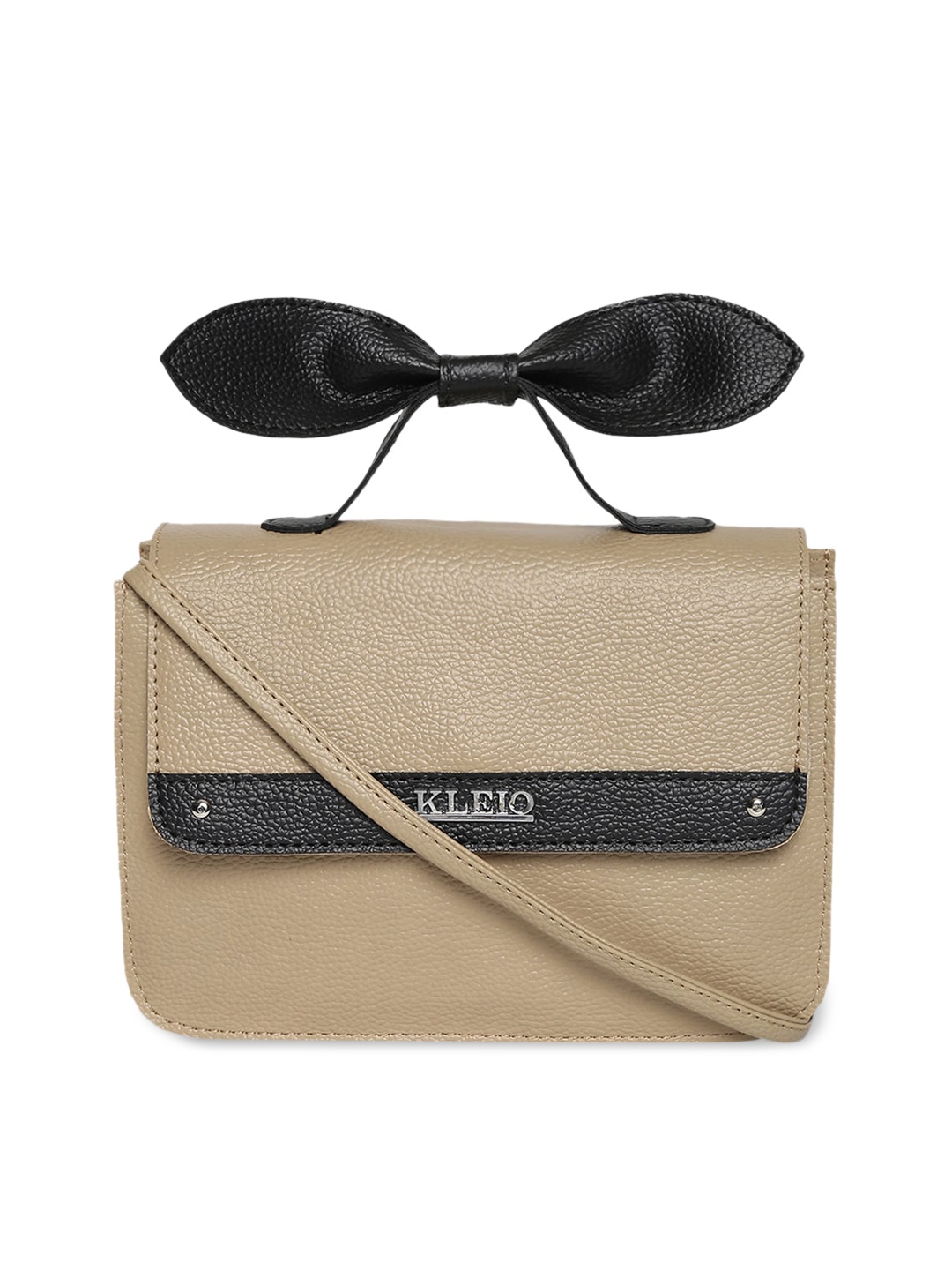 KLEIO Colourblocked Top Bow Sling Bag, Beige