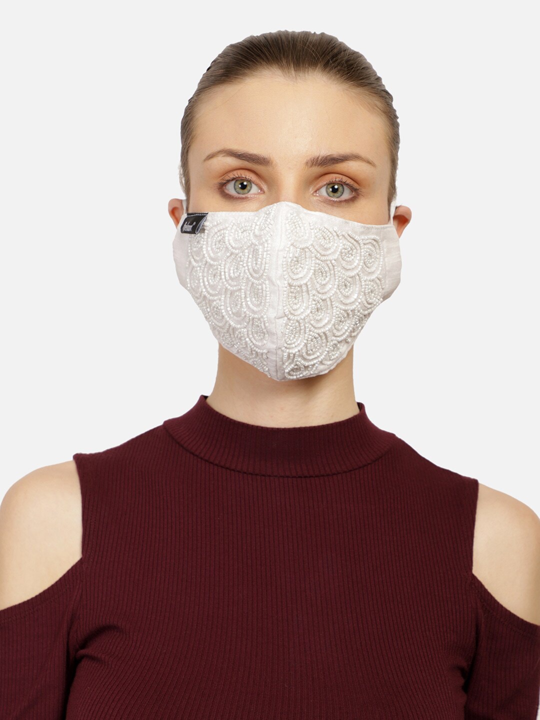 Anekaant Women White Embellished 3-Ply Anti-Pollution Reusable Cloth Masks