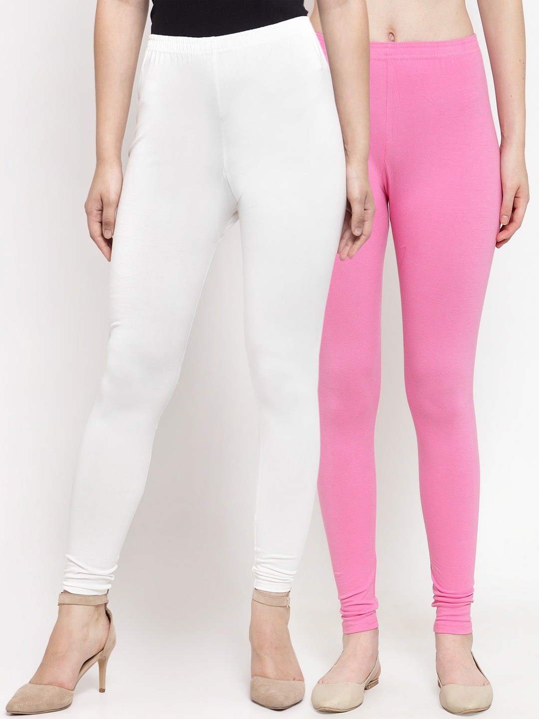 

GRACIT Women Pack Of 2 Solid Churidar-Length Leggings, White