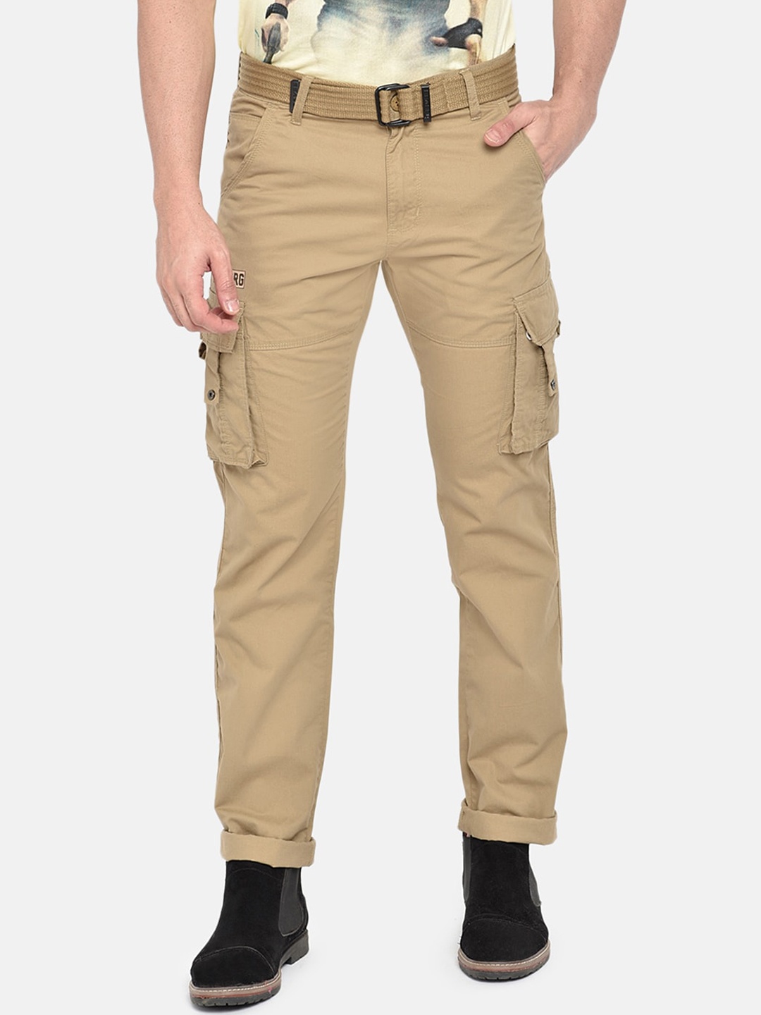 

beevee Men Beige Relaxed Regular Fit Solid Cargos