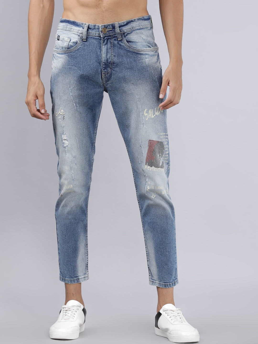 

LOCOMOTIVE Men Blue Tapered Fit Mid-Rise Mildly Distressed Stretchable Jeans