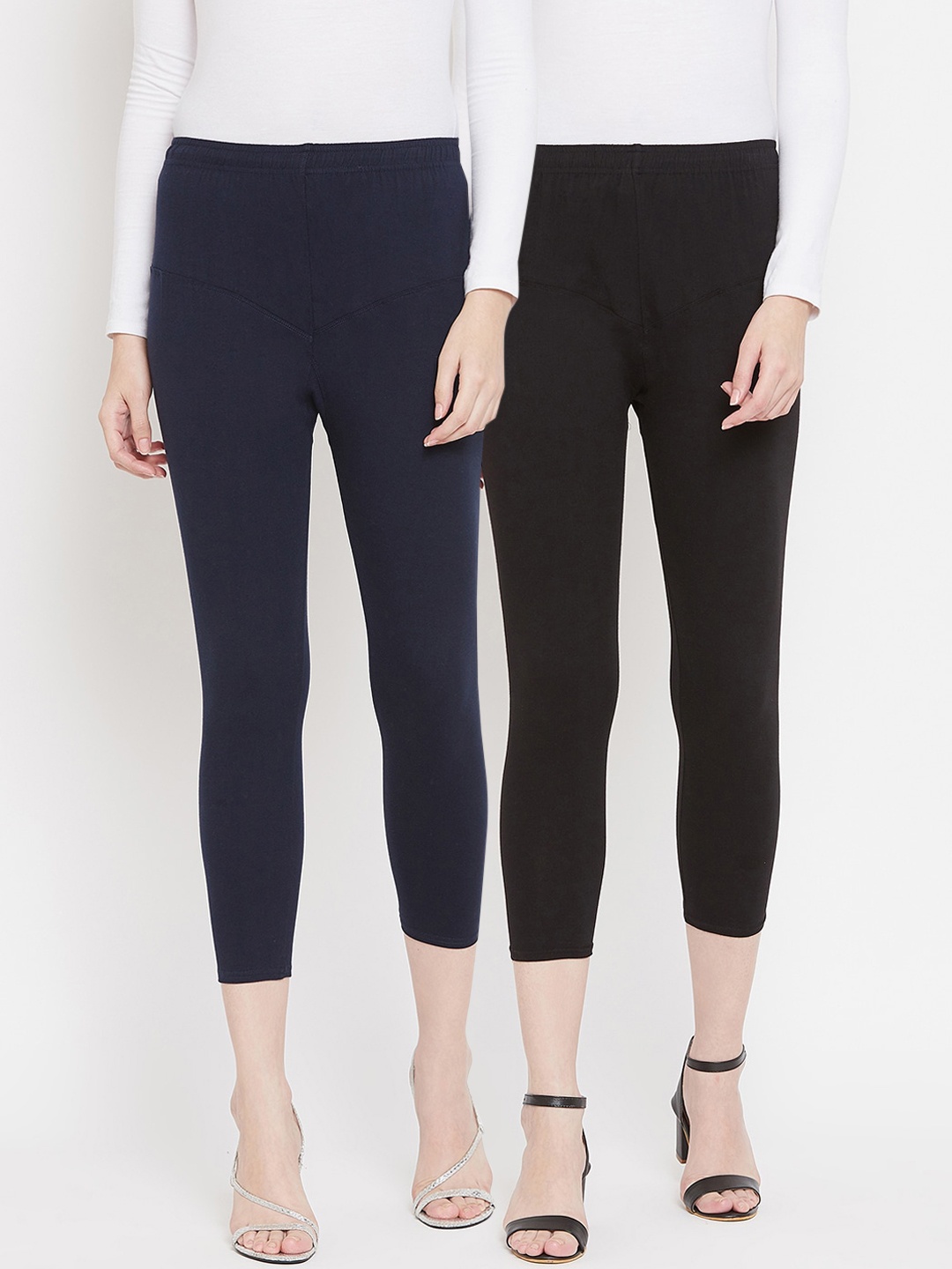 

Tulsattva Women Pack Of 2 Solid Three-Fourth Length Leggings, Black