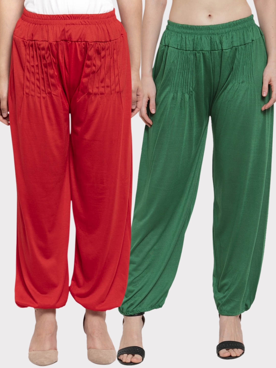 GRACIT Women Pack Of 2 Solid Slim Fit Harem Pants, Red
