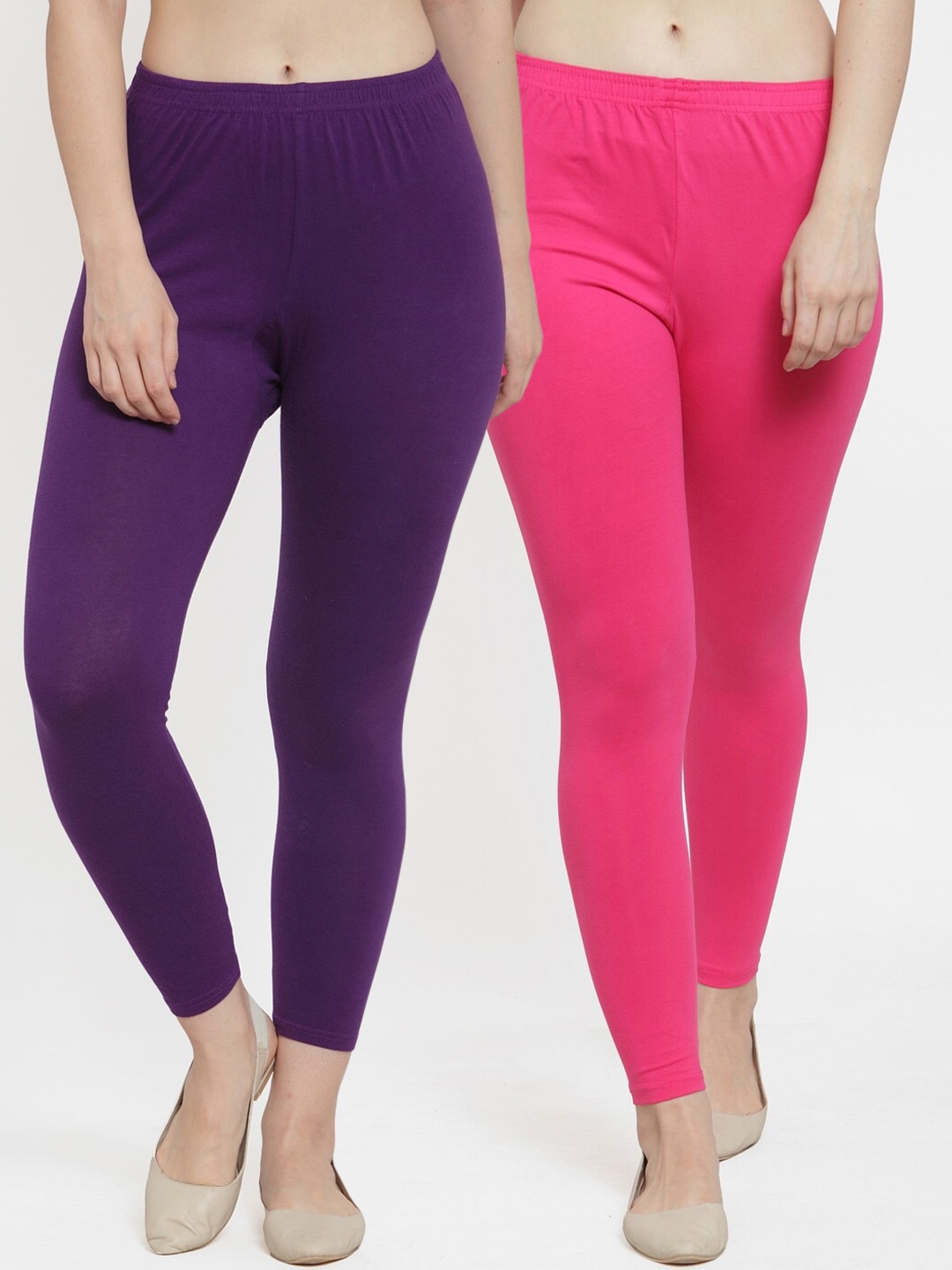

GRACIT Women Pack Of 2 Solid Ankle-Length Leggings, Pink