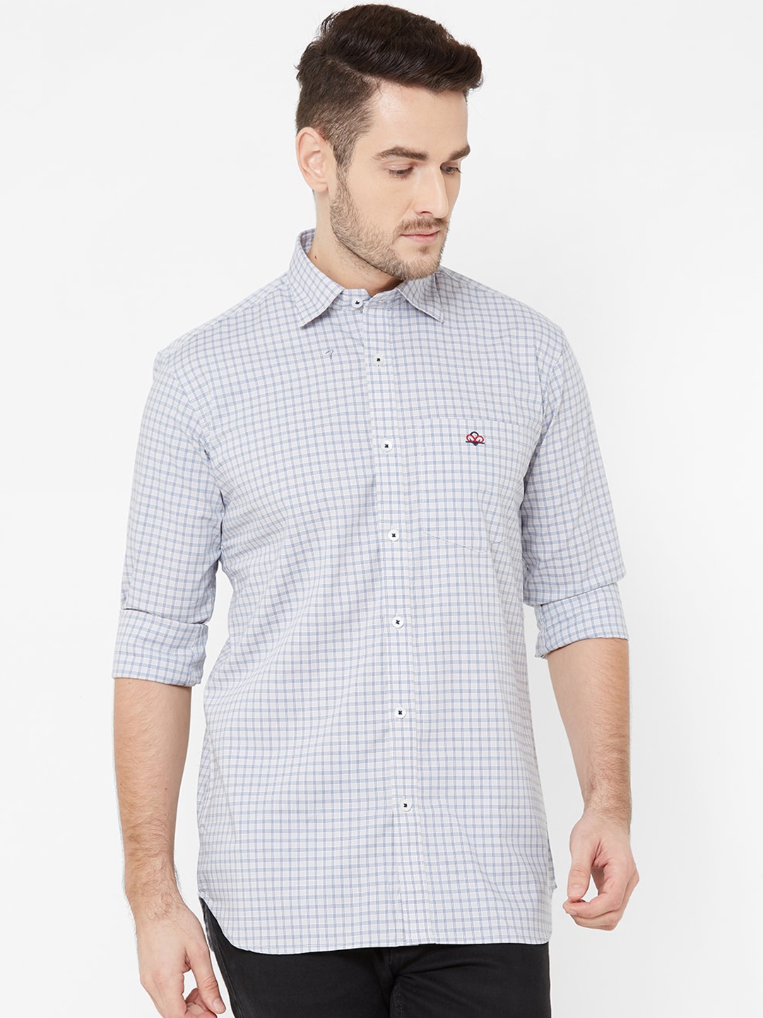 

Donzell Men White & Blue Regular Fit Checked Casual Shirt