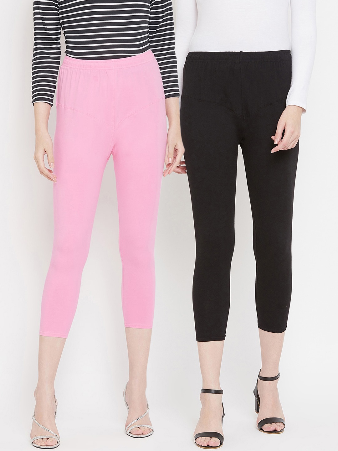 

Tulsattva Women Pack Of 2 Solid Three-Fourth Length Leggings, Pink