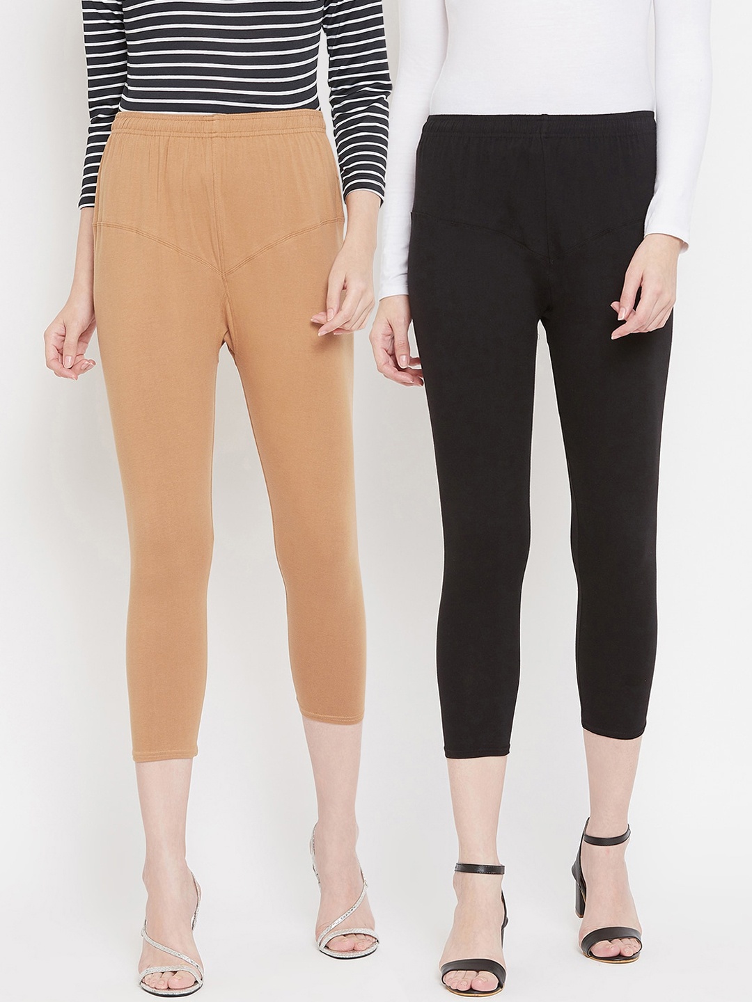 

Tulsattva Women Pack Of 2 Solid Three-Fourth Length Leggings, Black