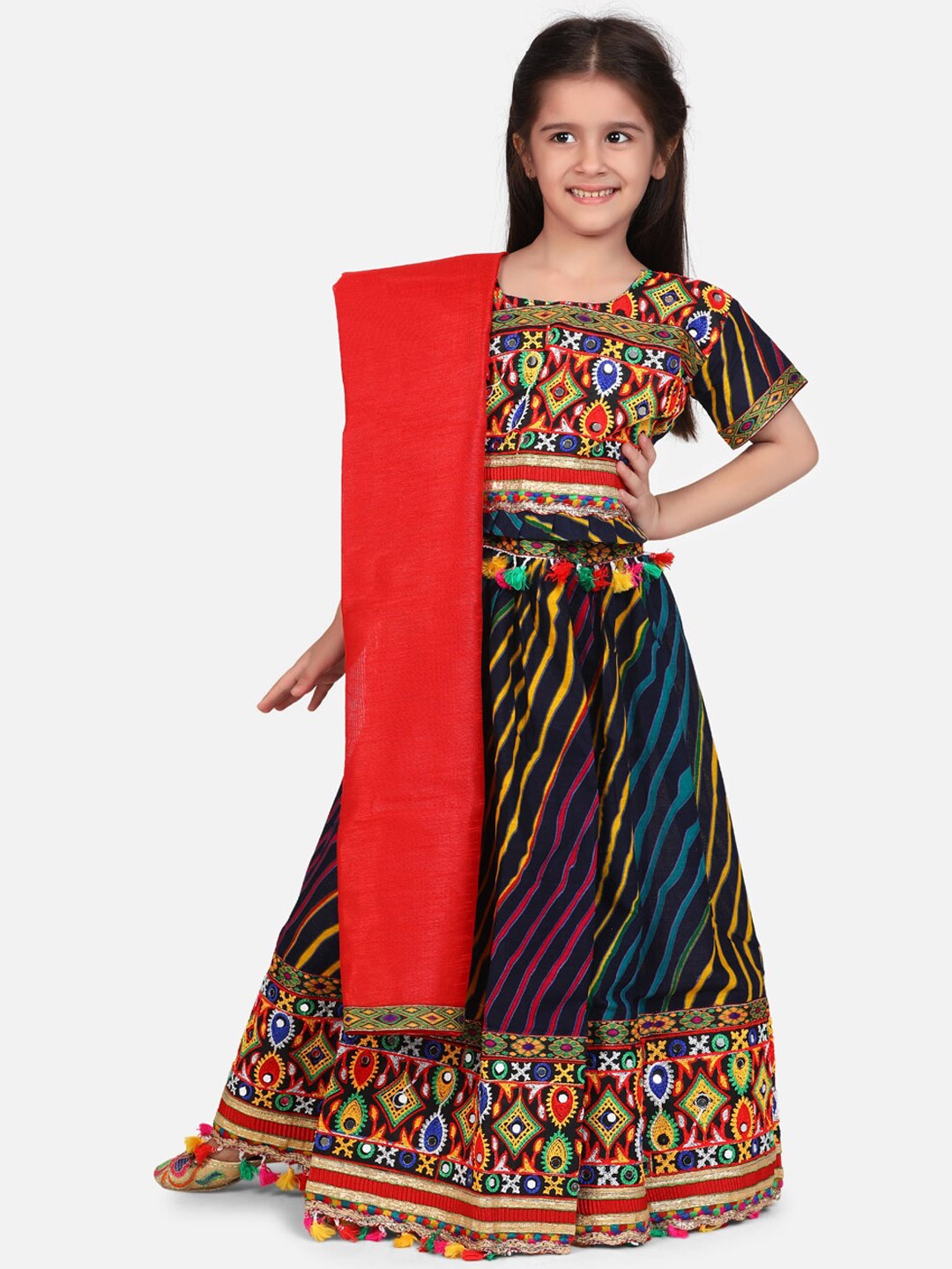 

BownBee Black & Red Embroidered Ready to Wear Lehenga & Blouse with Dupatta